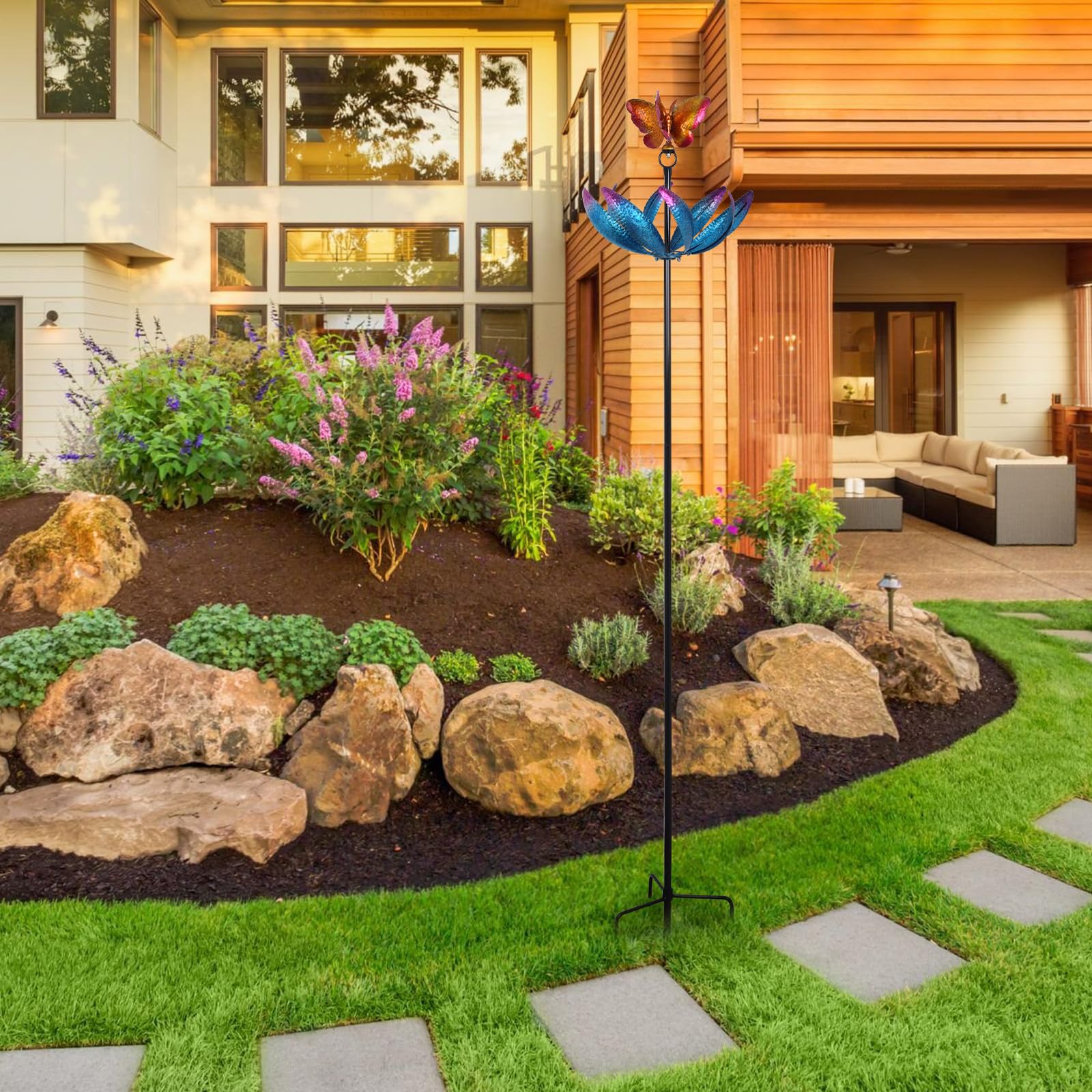 hogardeck Molinillo de Viento Grande para Exteriores, 197.1 cm de Metal, tulipán, Mariposa, tulipán, con estacas, Multicolor, rotación de 360°, esculturas cinéticas de Viento para el hogar, jardín,