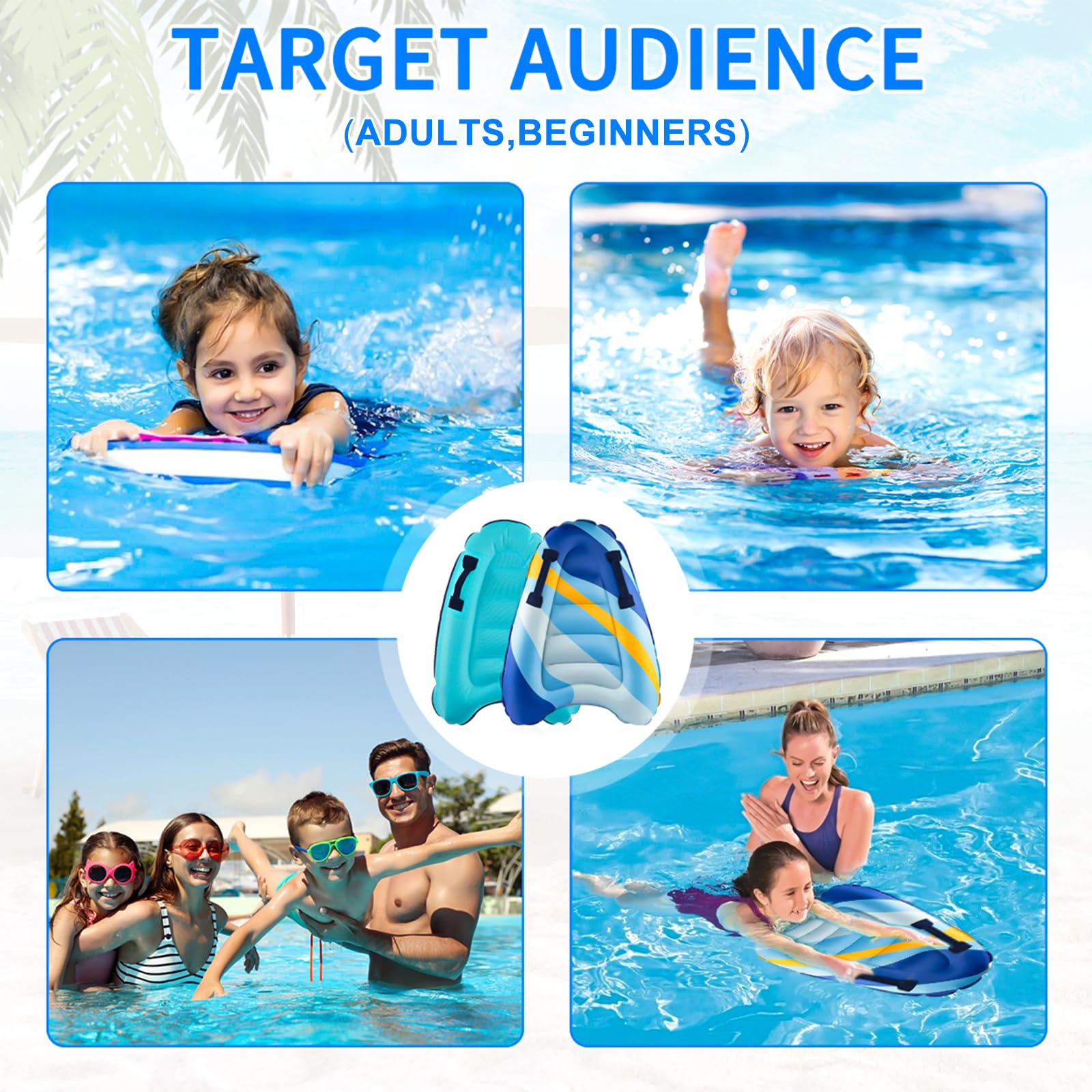 Bodyboard Inflable 70x60cm con Asas, Tabla de Surf Flotante Portátil para Niños y Adultos, Flotador para Piscina y Playa