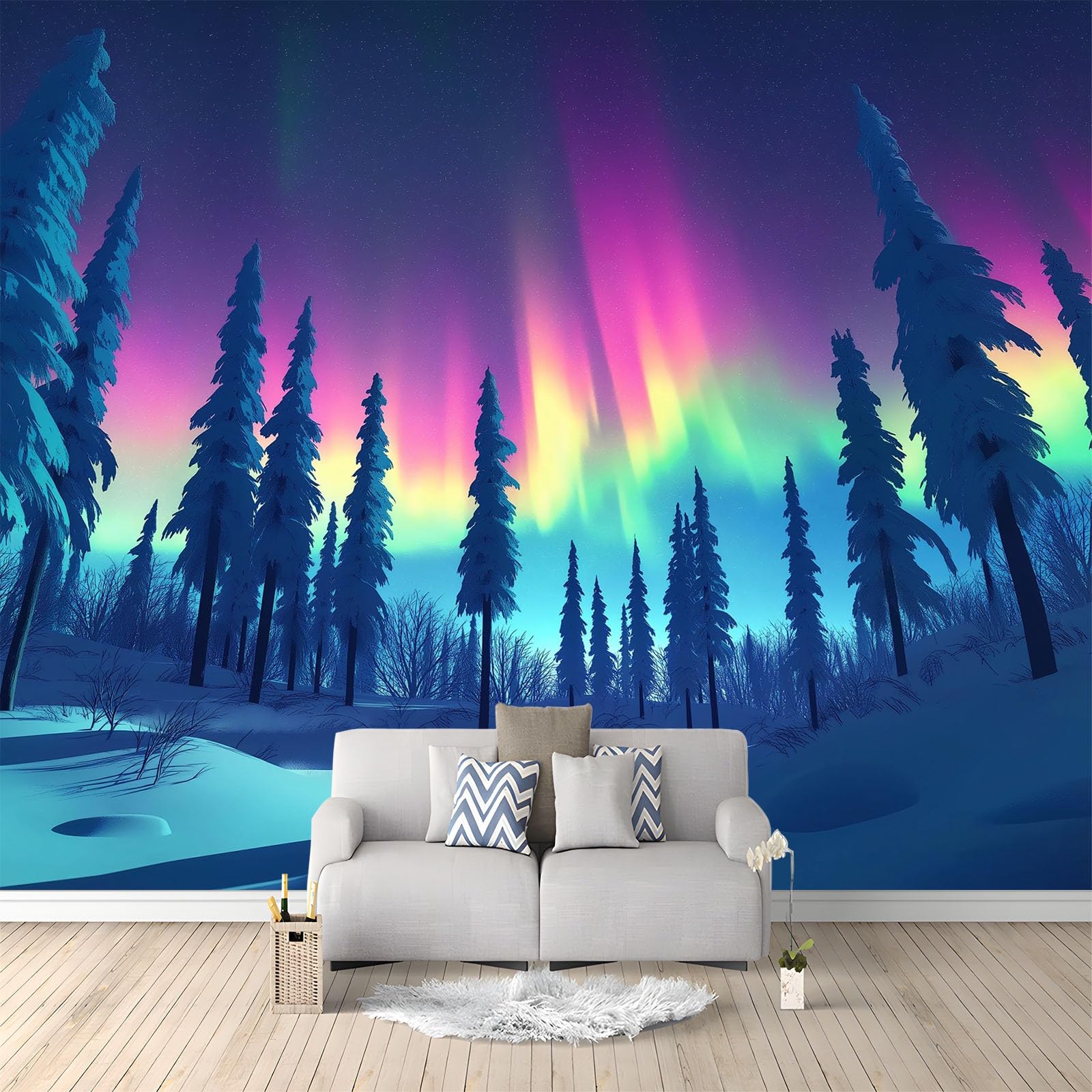 Tapeta 3D fototapeta fotografia zorza polarna 400 x 280 cm tapeta z włókniny tapety ścienne obrazy ścienne 3D do salonu sypialni tapeta z włókniny