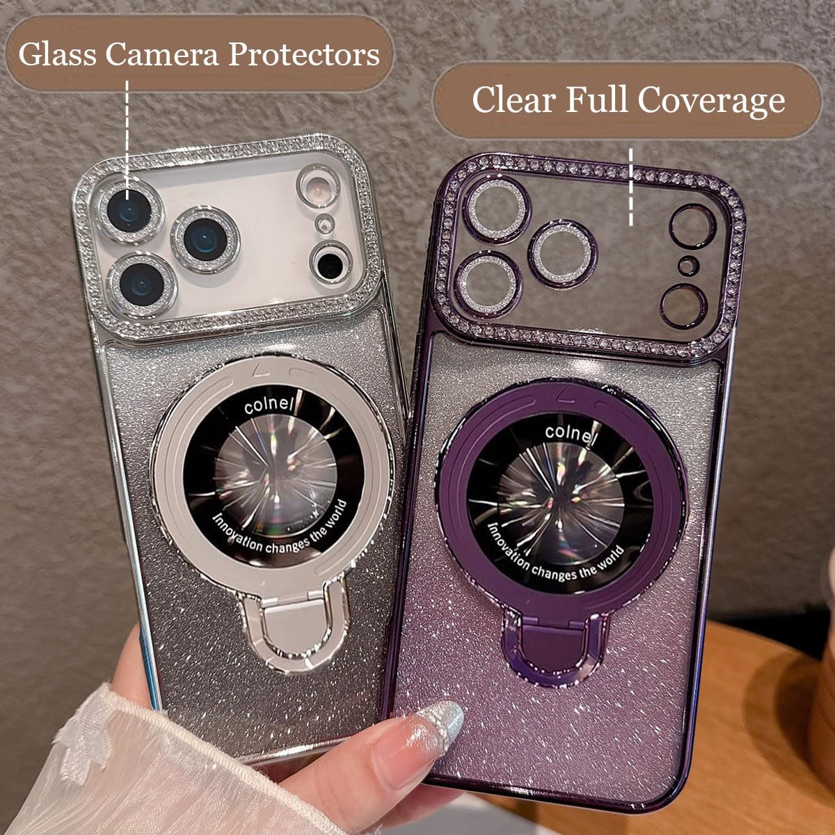 for iPhone Air Magnetic Stand Glitter Case Compatible with MagSafe, Bling Rhinestone Slim Shockproof Case with Camera Lens Protector Plating Bling Cover Case for iPhone 17 Air 6.5", Silver - Image 3