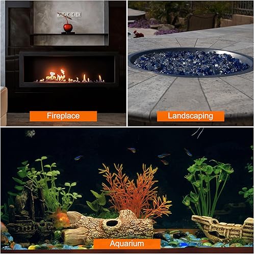Miniatura 5 de uxcell 79 cuentas de vidrio de fuego para hoguera, rocas de cristal de brillo de 34 pulgadas para pecera, acuario, suculenta, decoración de jardín,