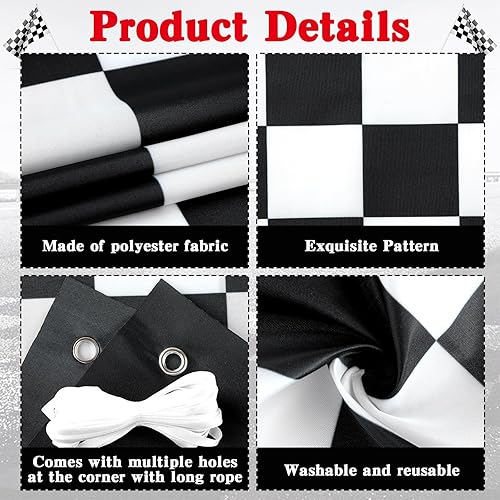 Miniatura 3 de Decoración de puerta de auto de carreras, pancarta de tela a cuadros para puerta de cumpleaños, tapete de pista de carreras para colgar