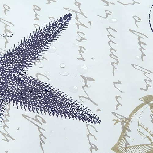 Miniatura 3 de BESTRIPES Cortina de ducha bajo el mar, cortina de baño de tela de poliéster impermeable con temática náutica de playa costera con conchas marinas,