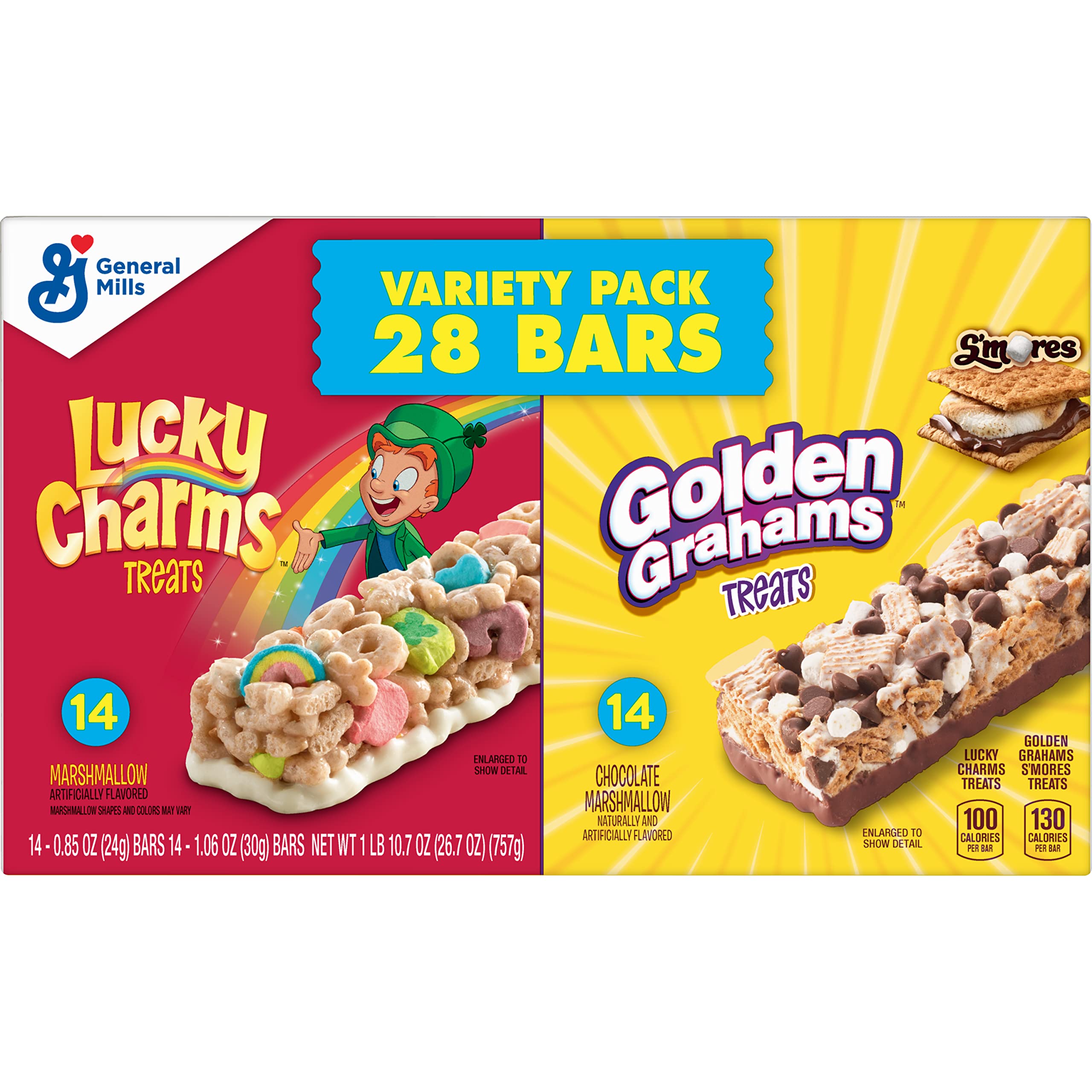 Golden Grahams Lucky Charms Breakfast Cereal Treat Bars Variety Pack