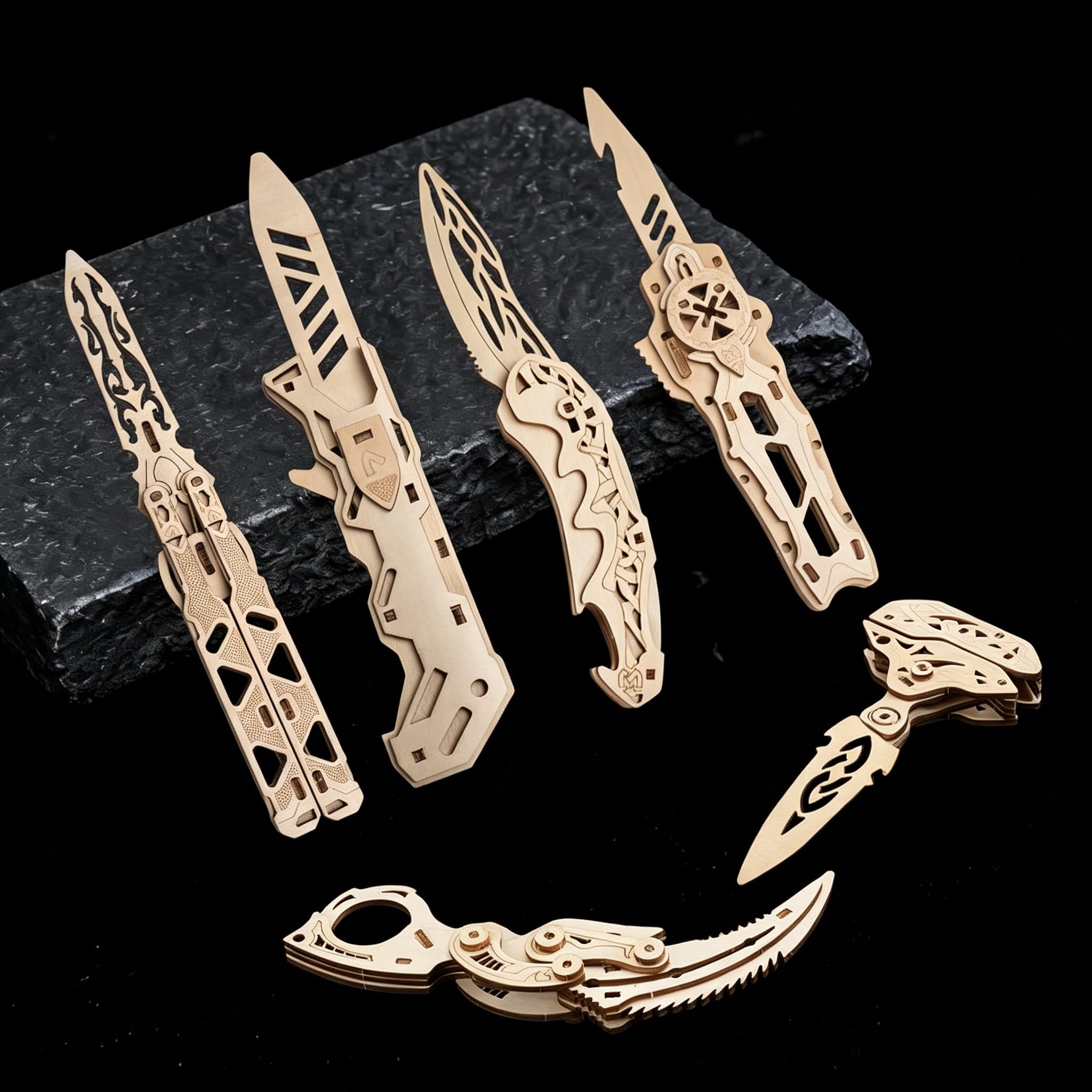 Puzzle in legno 3D per adulti - Set di 6 coltelli con 266 pezzi, struttura meccanica ad incastro mobile, piegatura laser ad alta precisione, kit di modellini in legno e kit di costruzione in legno