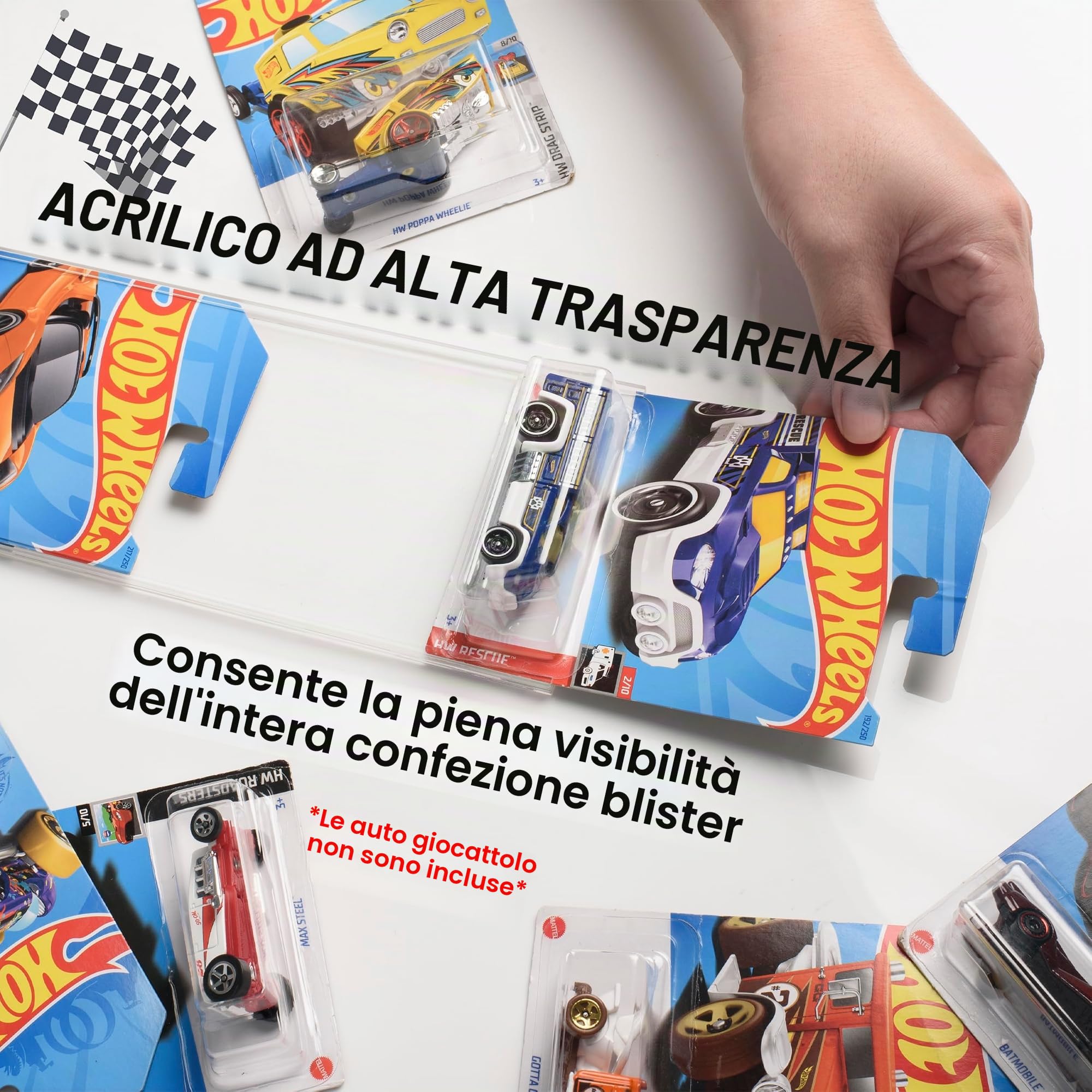 Tapeera Espositore da Parete per Modellini di Auto - Contiene Fino a 30 Modelli, Compatibile Con Hot Wheels e Scatola di Fiammiferi - Confezione da 3