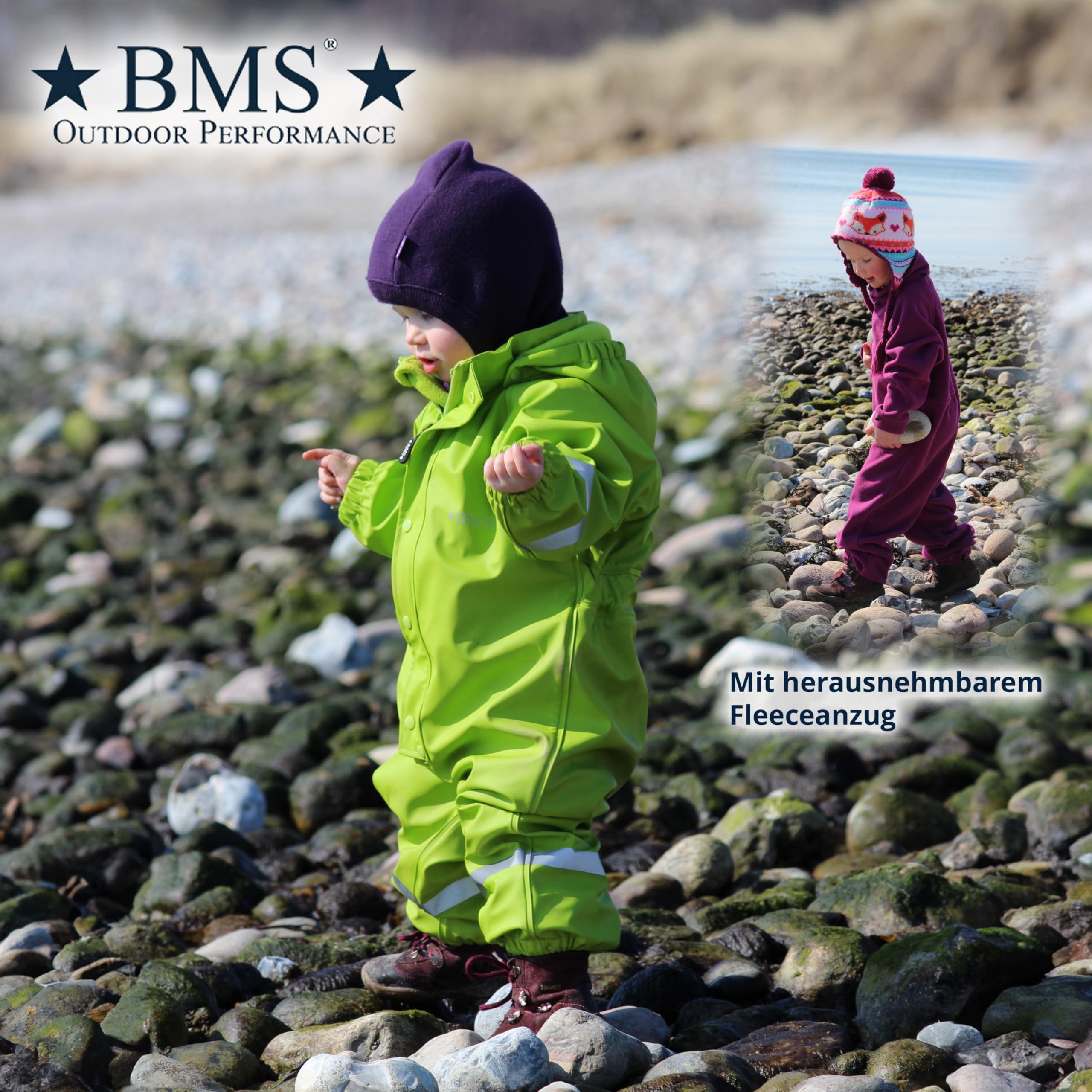 BMS® Schneeanzug u. Wetteranzug für Kinder mit herausnehmbarem Fleece-Overall, auch idealer Regenanzug, 100% wasserdicht, besonders hautfreundlich u. weich Softskin, Oeko-Tex