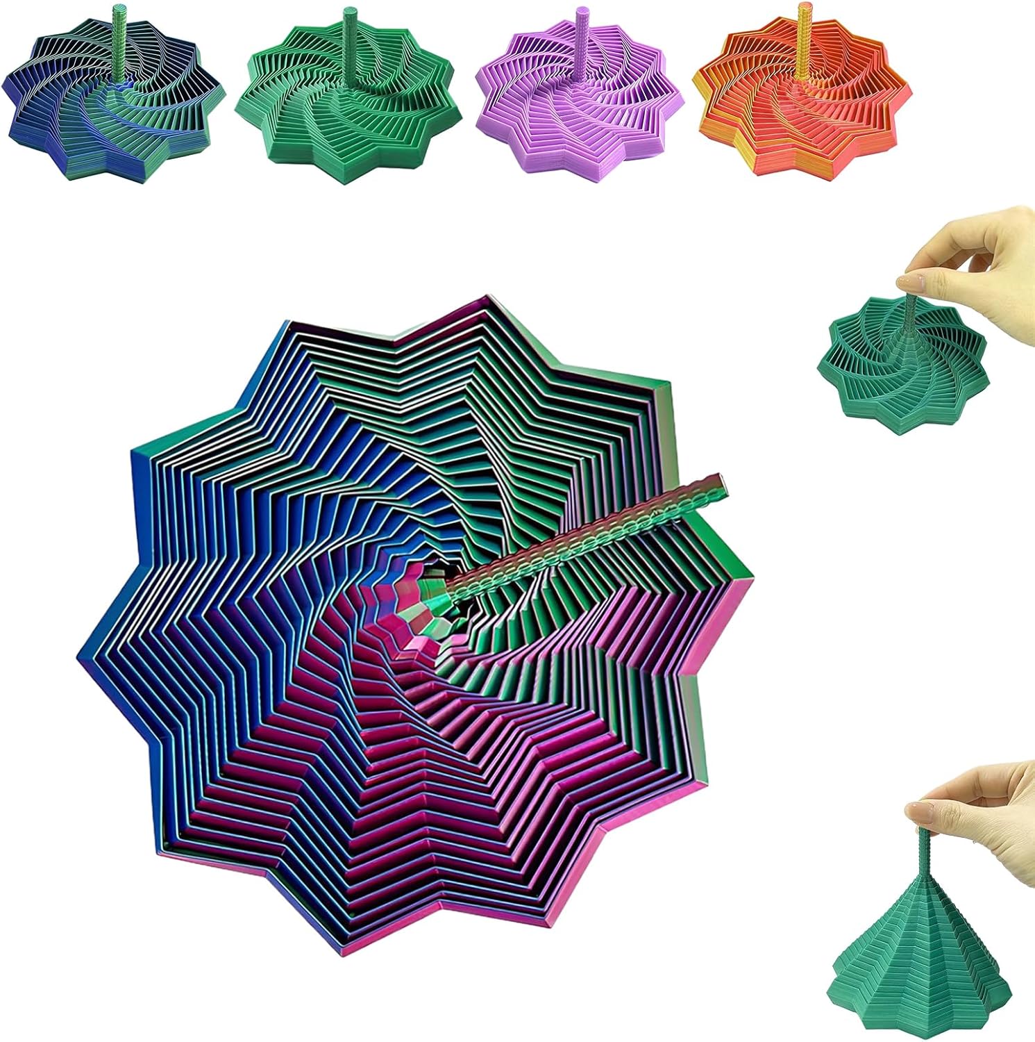 3D Printed Expanded Sensory Fidget Star,Expandable Fractal Fidget Toys Hexagon with Handle,Honeycomb Whirling Spiral Design,for Adults, Perfect for Christmas, Birthday Gifts (M6, 3.54in)