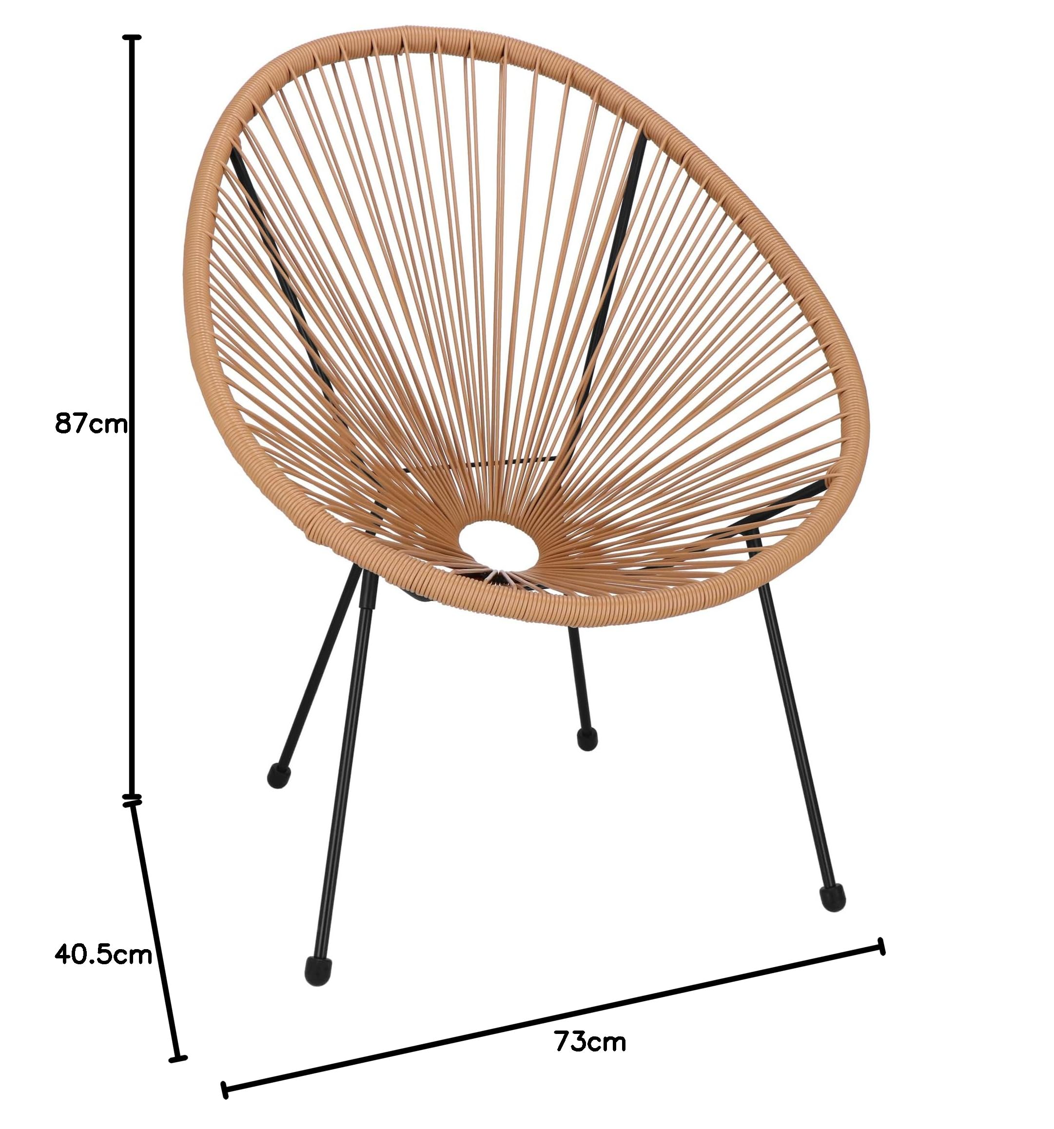 SPRINGOS Sedia da giardino Acapulco in rattan PE 73 x 40,5 x 87 cm