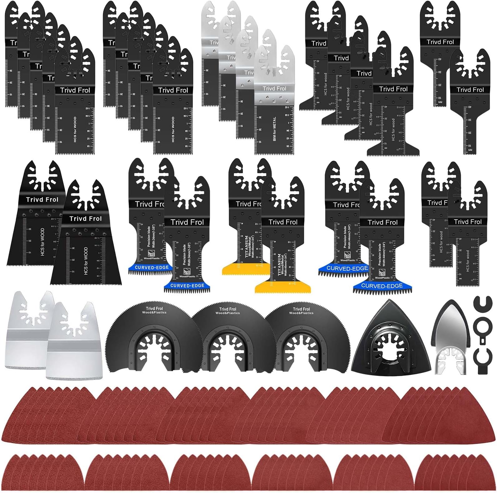 121 Pack Oscillating Saw Blades, Titanium Oscillating Tool Blades with Sandpaper, Multitool Blades for Wood Metal Plastics Cutting, Multi Tool Blades Kits Fit Bosch Dewalt Ryobi Milwaukee