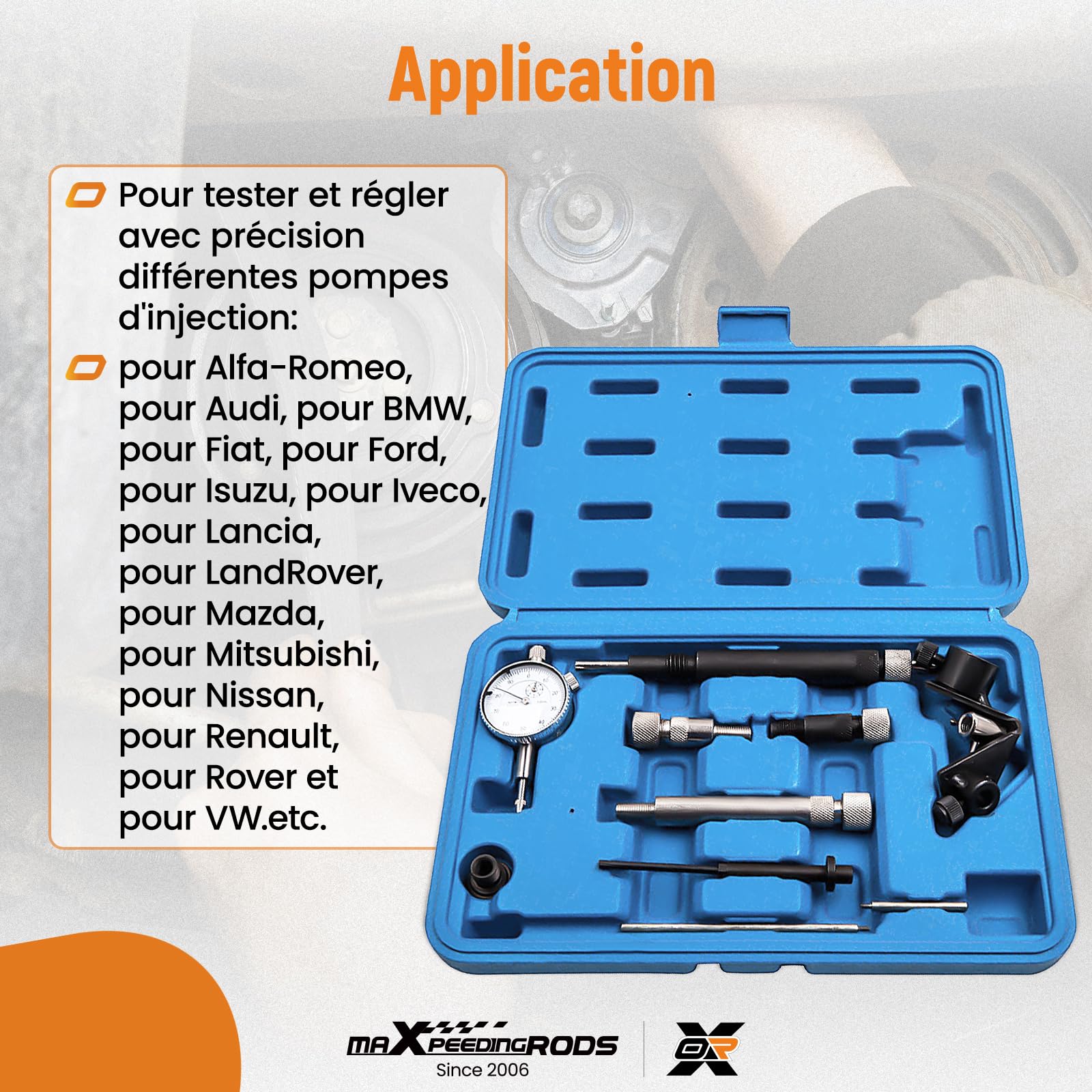 maXpeedingrods Outils pour Un réglage précis de la Pompe d'injection Diesel avec comparateur pour Audi BMW Fiat Renault VW, 10 Pièces Universel Jeu d'outils de réglage comparateur mecanique