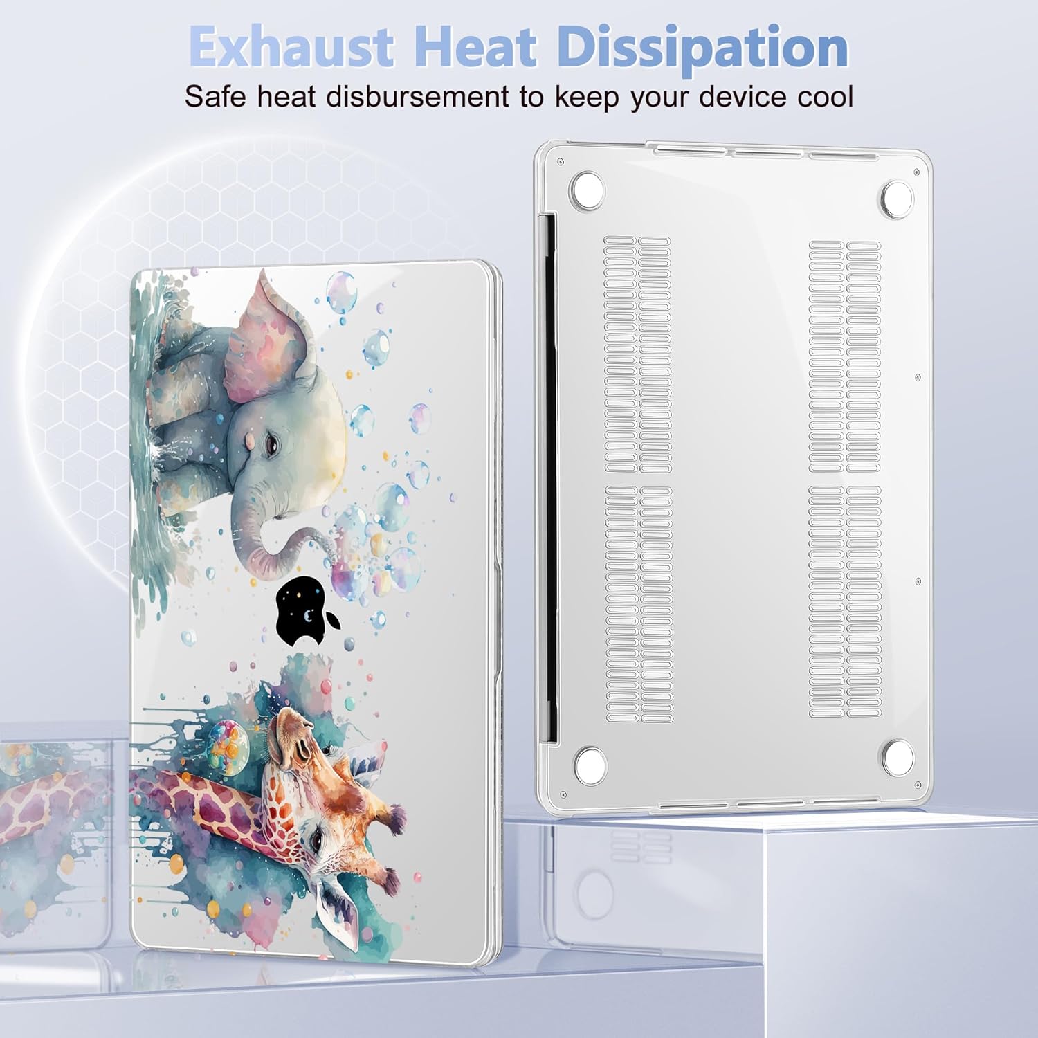 Case for MacBook Pro 13 inch with/Without Touch Bar (2016-2022, M2 A2338 M1 A2289 A2251 A2159 A1989 A1706 A1708), Hard Shell + Keyboard Cover + Dust Plug - Elephant & Giraffe - Image 4