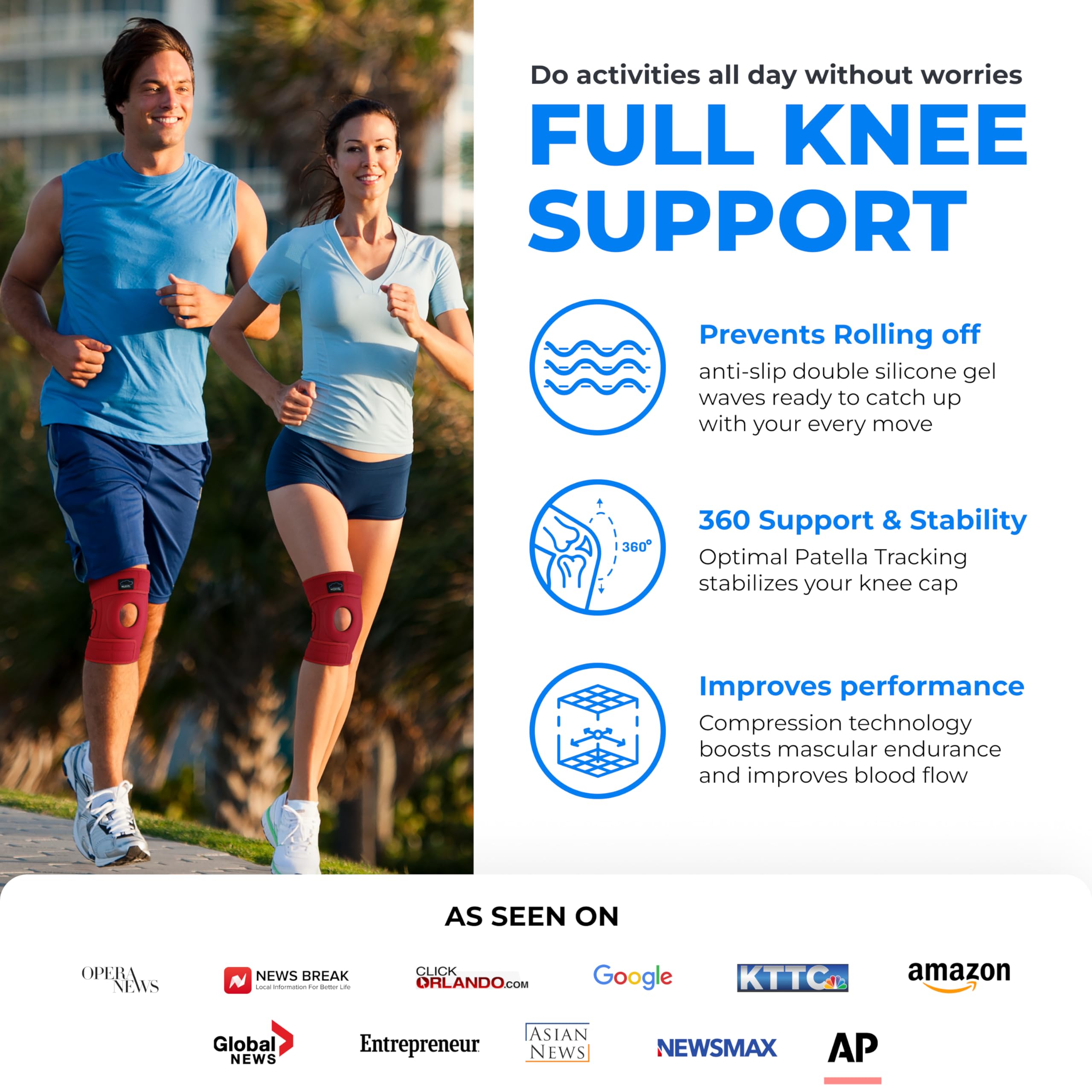 MODVEL ELITE Kniebandage für Frauen und Männer mit Seitenstabilisatoren, Gel-Patella-Pads zum Reißen des Meniskus für maximale Unterstützung bei Knieschmerzen, ACL Knieschoner