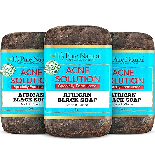 Miniatura 8 de It's Pure Natural Barras de jabón africanas negras con carbón activado (paquete de 3) jabón orgánico crudo para cara y cuerpo, tratamiento del acné