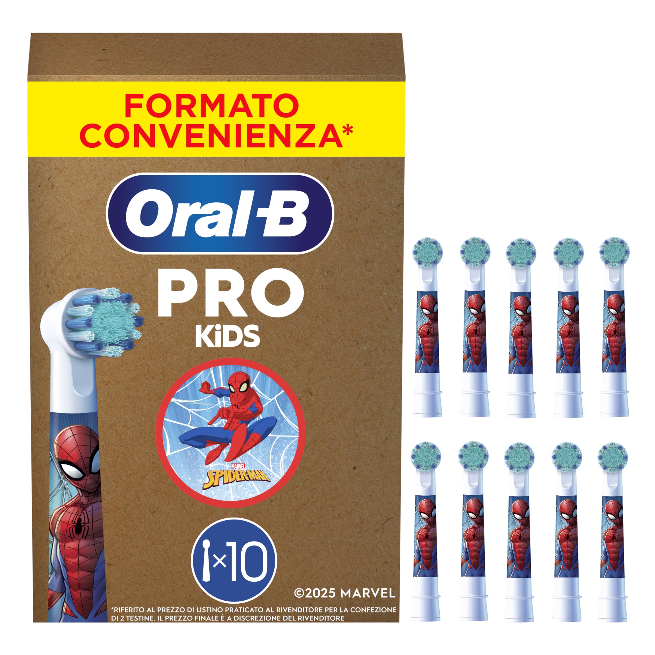Oral-B PRO Testina Spazzolino Elettrico Per Bambini dai 3 anni in su, Con Marvel Spiderman, Setole Extra Morbide, Bianco, Confezione Da 10 | 10 Testine di Ricambio per Spazzolino Elettrico Pro Kids 3+ Marvel Spiderman, Setole Extra Morbide, per Bambini da