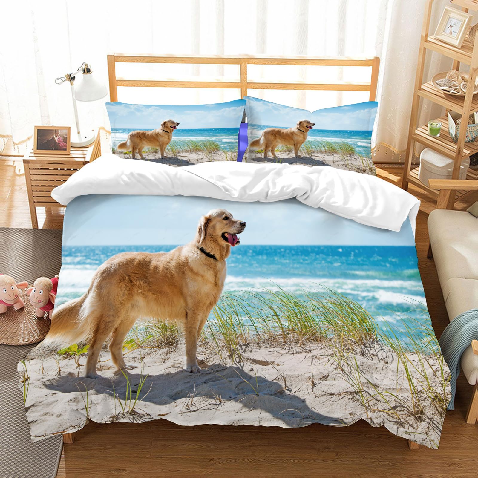 Parure de lit Golden Retriever 228x264cm en microfibre haute qualité