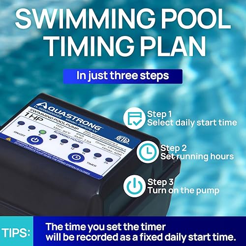 Miniatura 5 de AQUASTRONG Bomba de piscina sobre el suelo de 1 HP con temporizador, adaptador de 1.25 pulgadas y 1.5 pulgadas, 115 V, 4945 GPH, alto flujo,