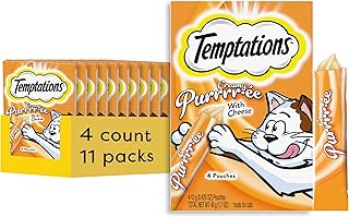 Temptations Creamy Puree Squeezable Lickable Wet Cat Treats with Cheese, 0.42 oz. Tubes, 4 Count, Pack of 11 (44 Total)