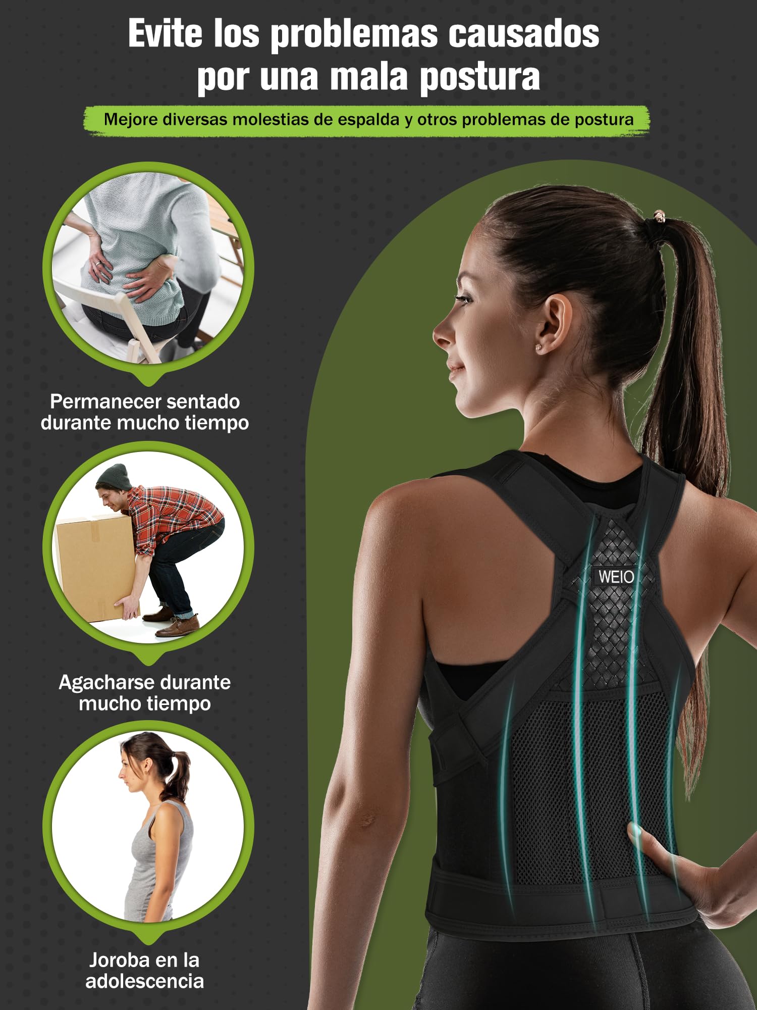 Corrector Postura Espalda para Hombre Mujer: Espalda Recta Correctores Postural - Invisible Transpirable Corregir Fajas para Espalda - Ajustable Soporte Enderezar para Cuello Hombros Lumbar Negro M