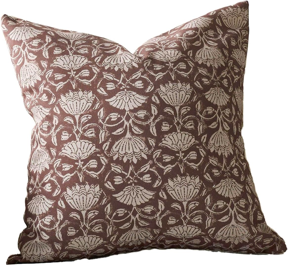 DOMVITUS Floral Pillow Covers 18x18 Decorative Throw Pillow Covers Floral Block Print Farmhouse Vintage Pillow Cover for Living Room Couch Bed Brown 1PC - Image 7