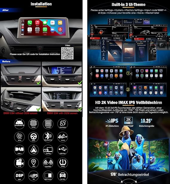 Erisin 10.25 Qualcomm Android 14 8-Core 4GB+64GB Car Stereo GPS SatNav Bluetooth 5.0 DAB+ Radio for BMW X1 E84 (2009-2015) CIC Support IPS iDrive Wireless CarPlay Android Auto Canbus DSP Wifi 4G
