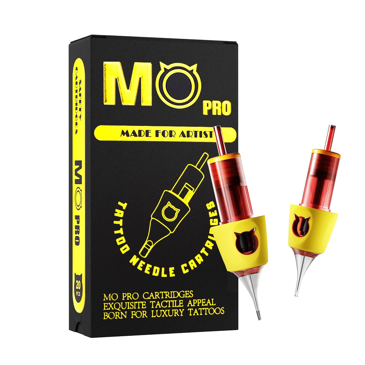 Tattoo Cartridge Needles - 20PCS MO PRO Expert Grade Disposable Tattoo Needles Standard #12 Round Liner 5, Silicone Finger Ledge for Excellent Comfort, Grip and Control