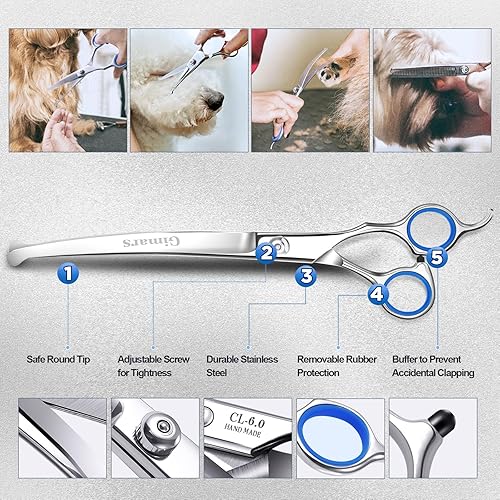 Miniatura 4 de Gimars 6 in 1 Professional 4CR Stainless Steel Safety Round Tip Dog Scissors for Grooming Heavy Duty Titanium Coated Pet Grooming Scissor for Dogs
