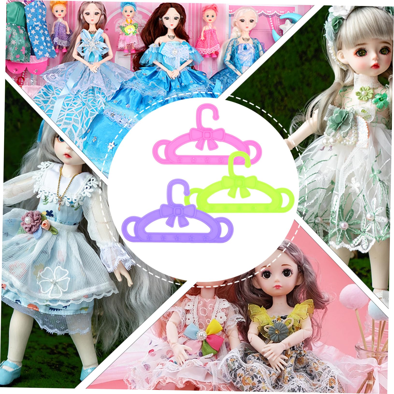 TOYANDONA Perchas de Ropa para Muñecas de 18 Pulgadas para Niñas, 15 Piezas de Plástico en Rosa, Verde y Morado, Soportes Organizadores para Juguetes y Accesorios, Uso en Habitaciones