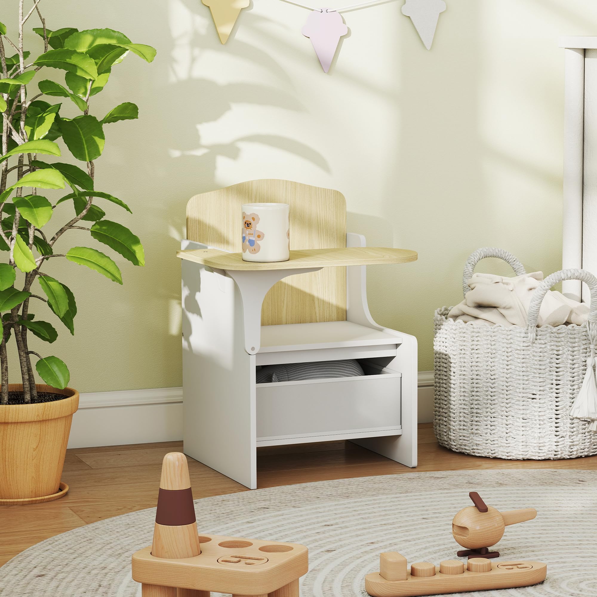 AIYAPLAY Juego de Mesa y Silla para Niños, Escritorio y Silla para Niños con Cubos de Almacenaje, Escritorio para Niños 2 en 1 para Jugar, Leer, Pintar, Juego de Mesa de Actividades para 3-5 Años,