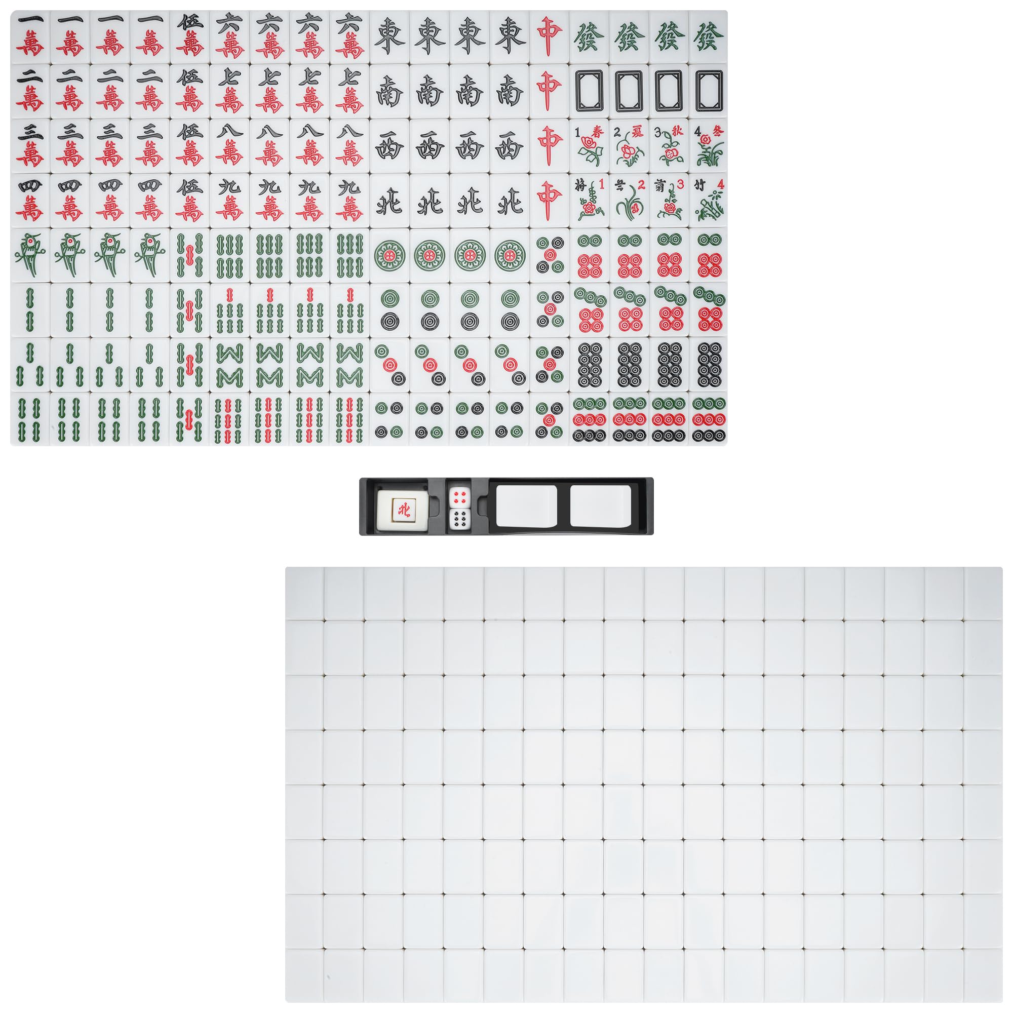 Nisorpa Juego de Majong chino de 40 x 30 mm, juego Mah Jongg de estructura sólida, juego de 144 piezas de azulejos grandes de Mahjong, juegos completos de Majong para viajes, fiestas, juego familiar