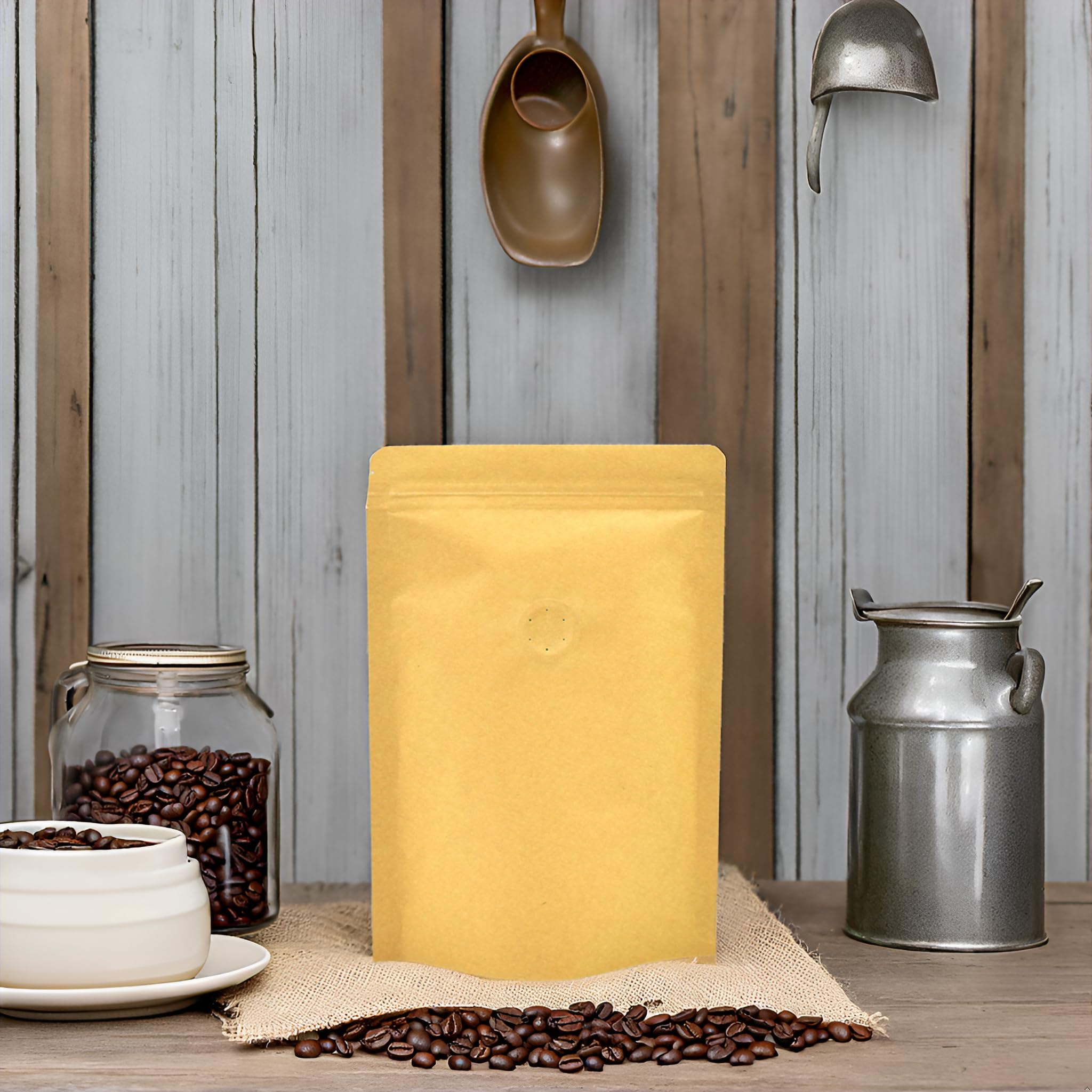 Sachets Café Kraft Fermeture Éclair Valve Dégazage 180x300x50mm | Lot de 50
