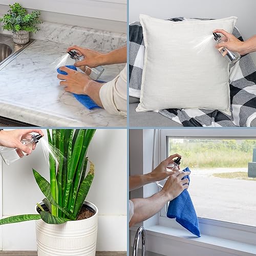 Miniatura 3 de Cornucopia - Botellas de vidrio transparente de 8 onzas (paquete de 4) Boston Round con atomizador Spritzers para aromaterapia, perfume, colonia,