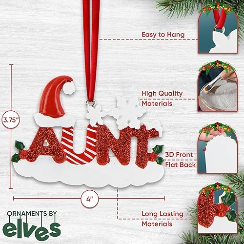 Vista 3 de Adorno familiar personalizado – Adorno de Navidad para árbol de Aunt 'Best Aunt Ever' 2024