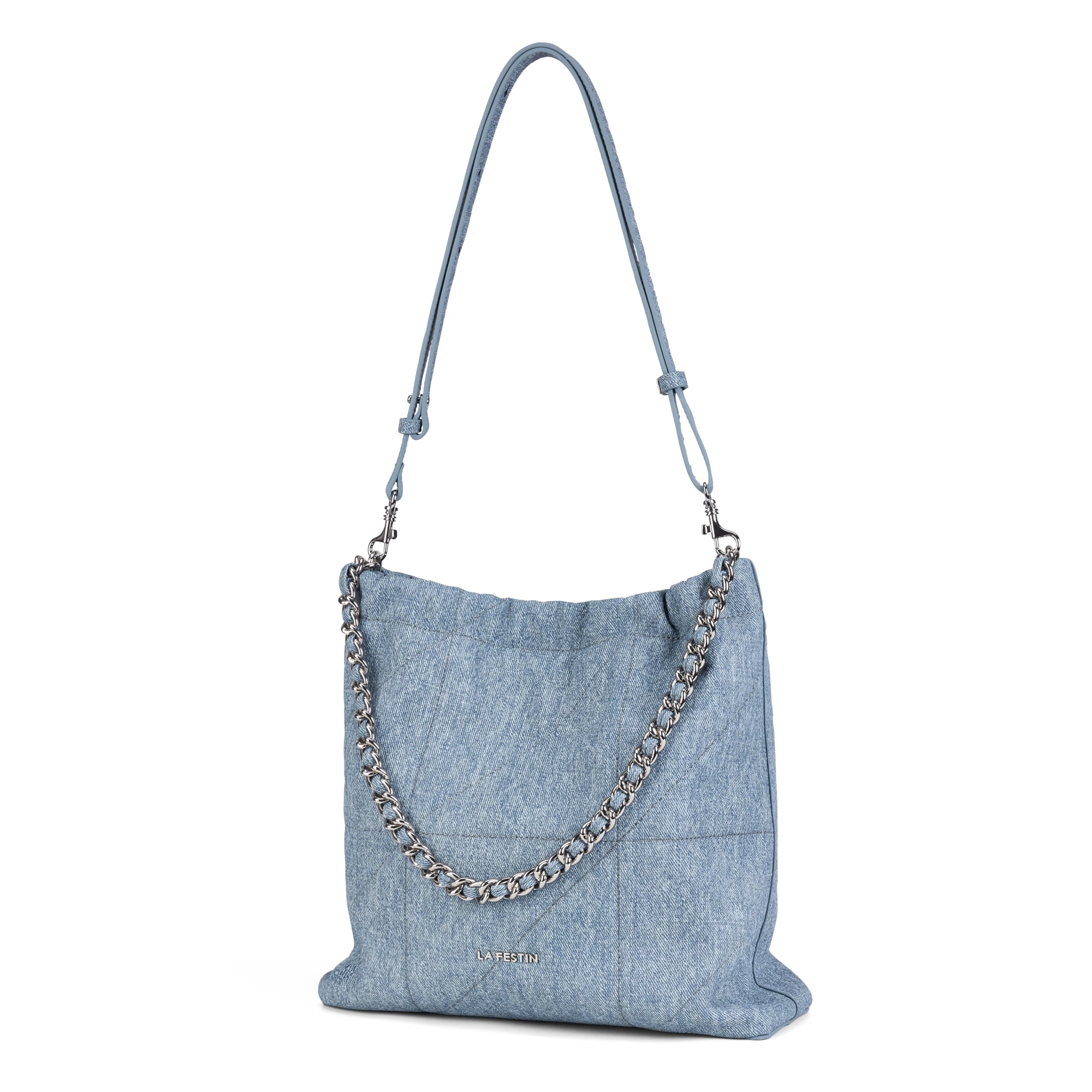 LA FESTIN Split Leather Shoulder Bag for Women with Adjustable Strap, Chain Detail, Elegant Women's Crossbody Handbags