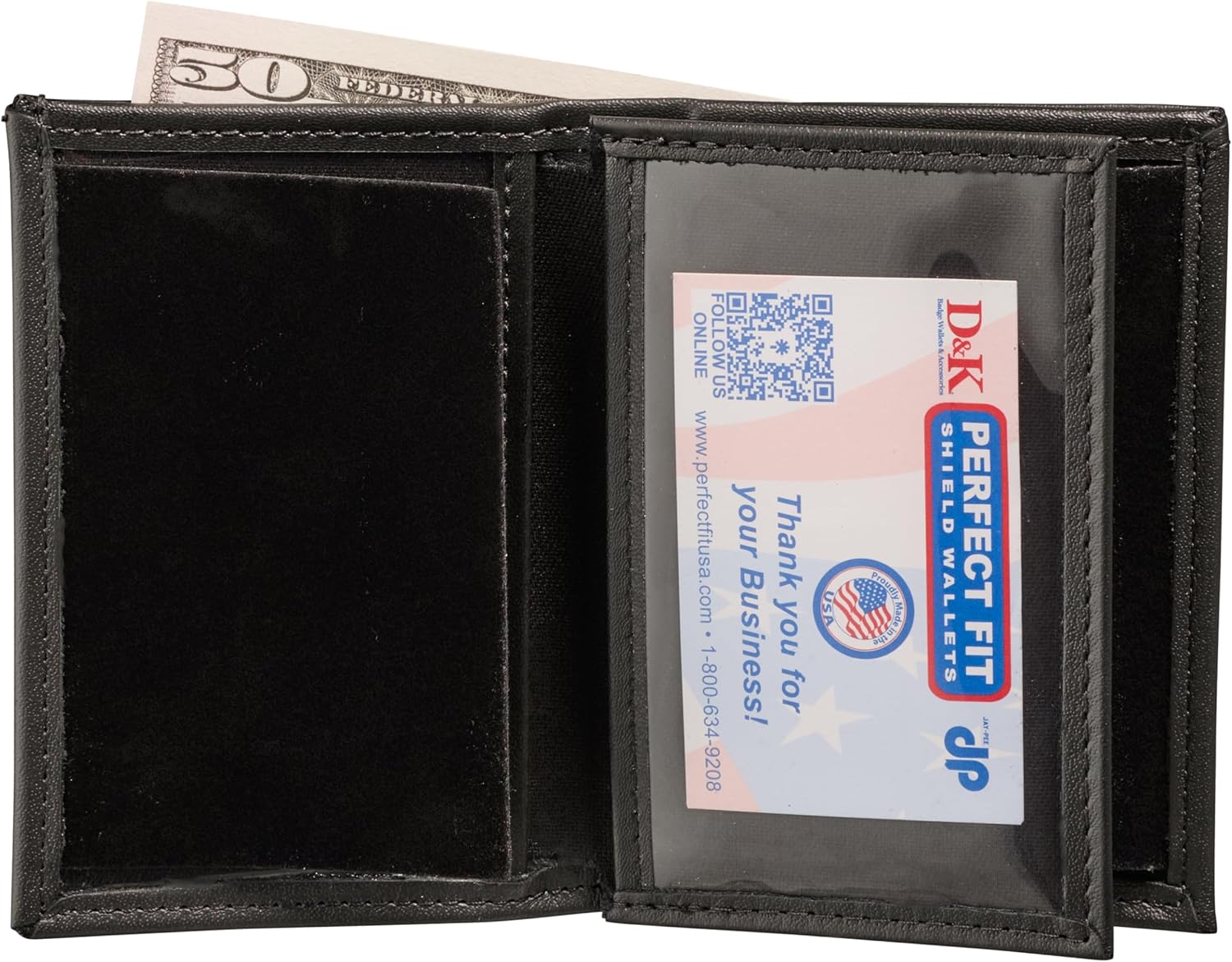 Perfect Fit CBP Bifold Wallet for US Customs Border Patrol Badge and I.D. Case Hidden Badge Wallet (Cutout PF-587) Black Leather