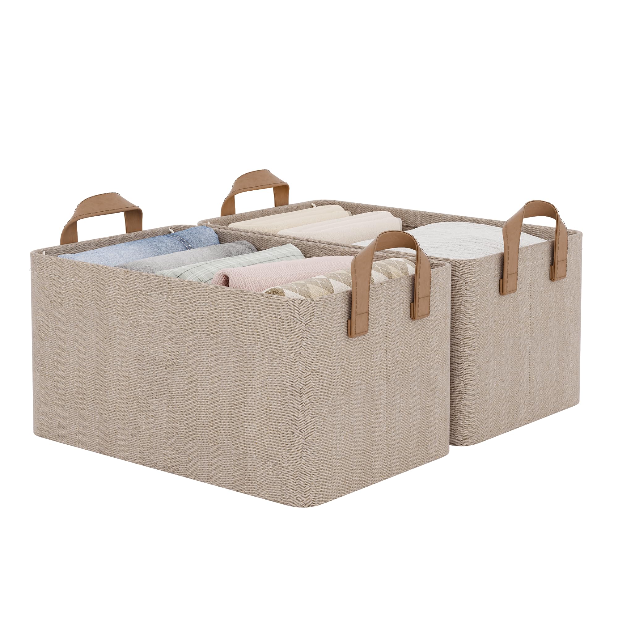 storageworks storage bins, fabric storage bins for shelves, storage baskets with metal frame, closet baskets and bins with handles, brown and beige, 2-pack