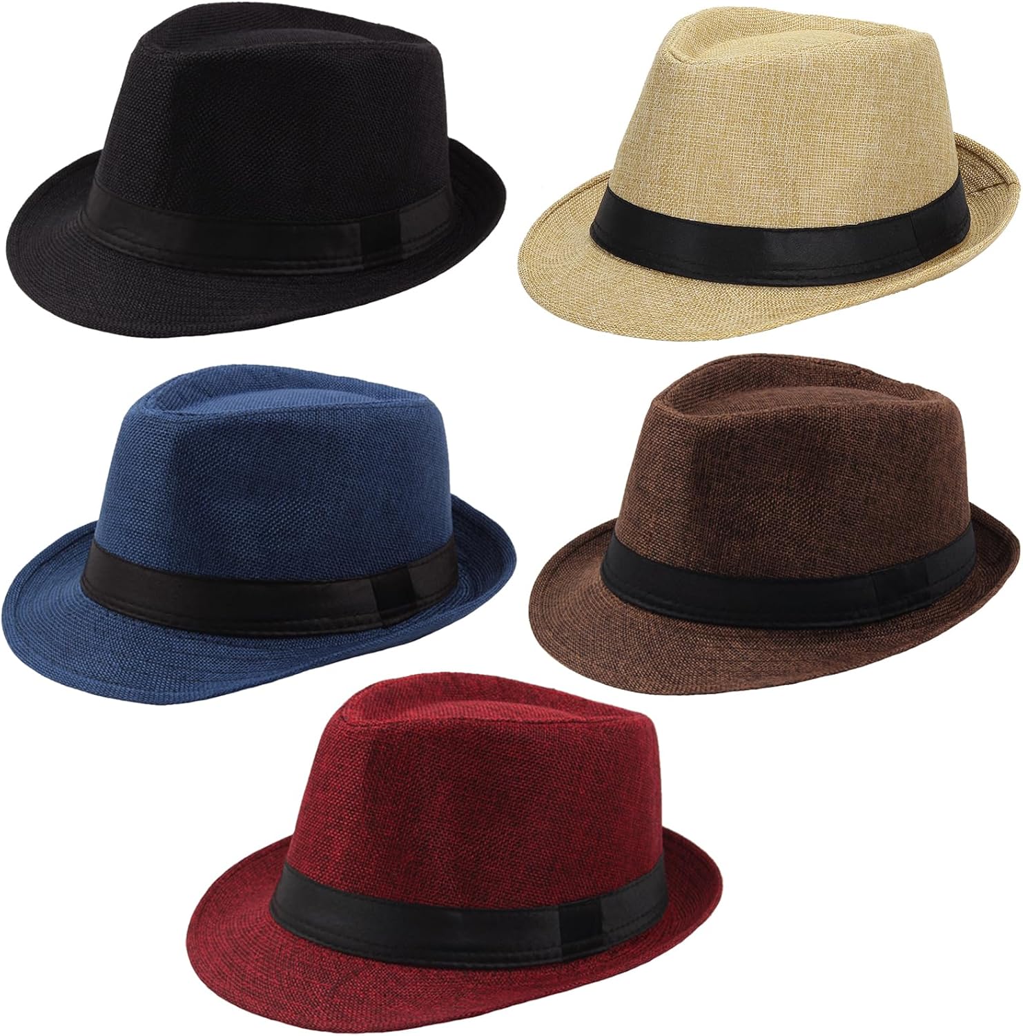 Ultrafun 5 Pack Short Brim Fedora Classic Summer Beach Sun Hat Panama Cap for Men Women
