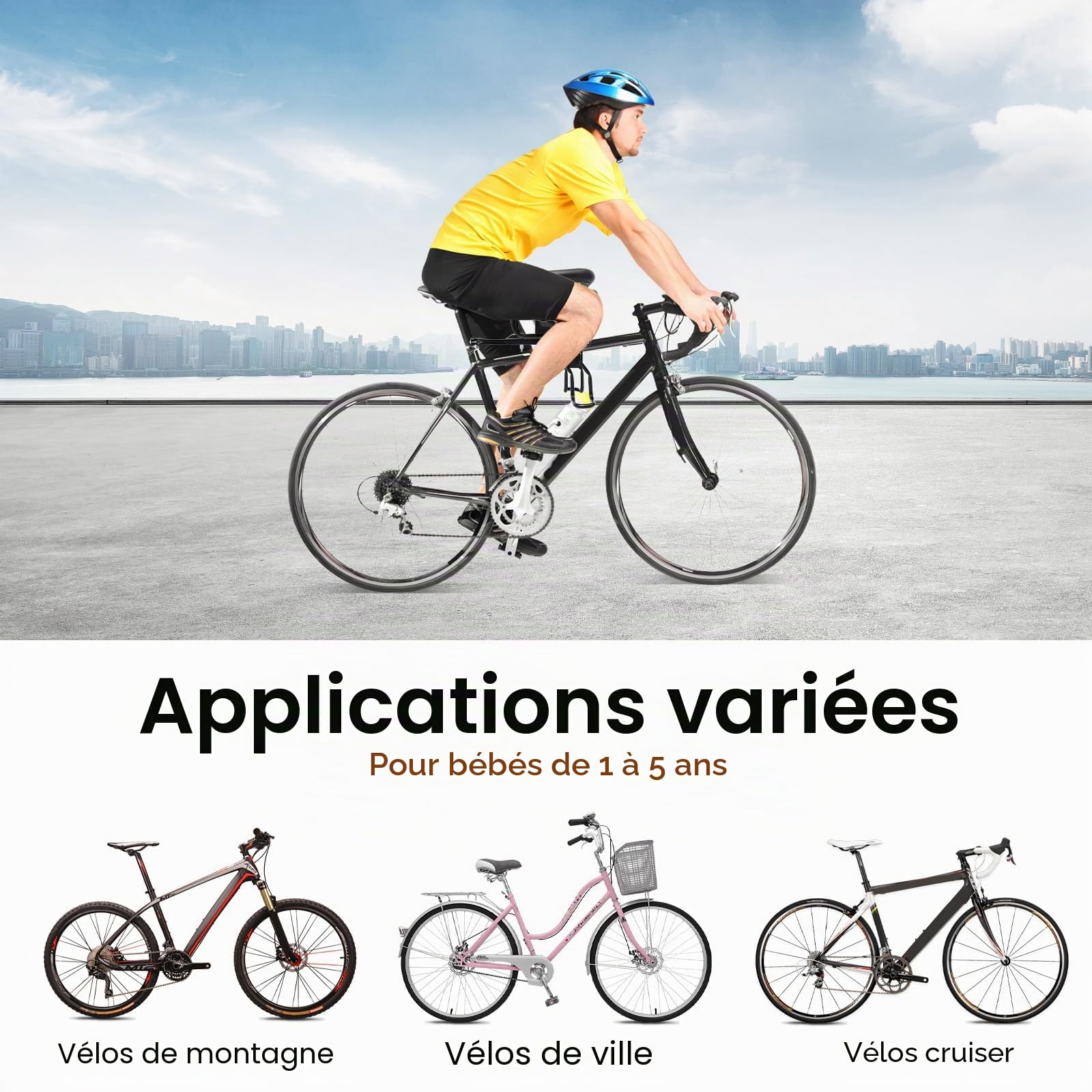 Siège enfant vélo réglable avant - Siège enfant sûr avec harnais et barrières - Pratique pour vélos de ville et vélos familiaux