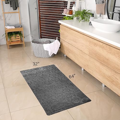 Vista 62 de Alfombra lavable a máquina para cocina y baño, diseño de voluta, color gris, respaldo antideslizante de gran