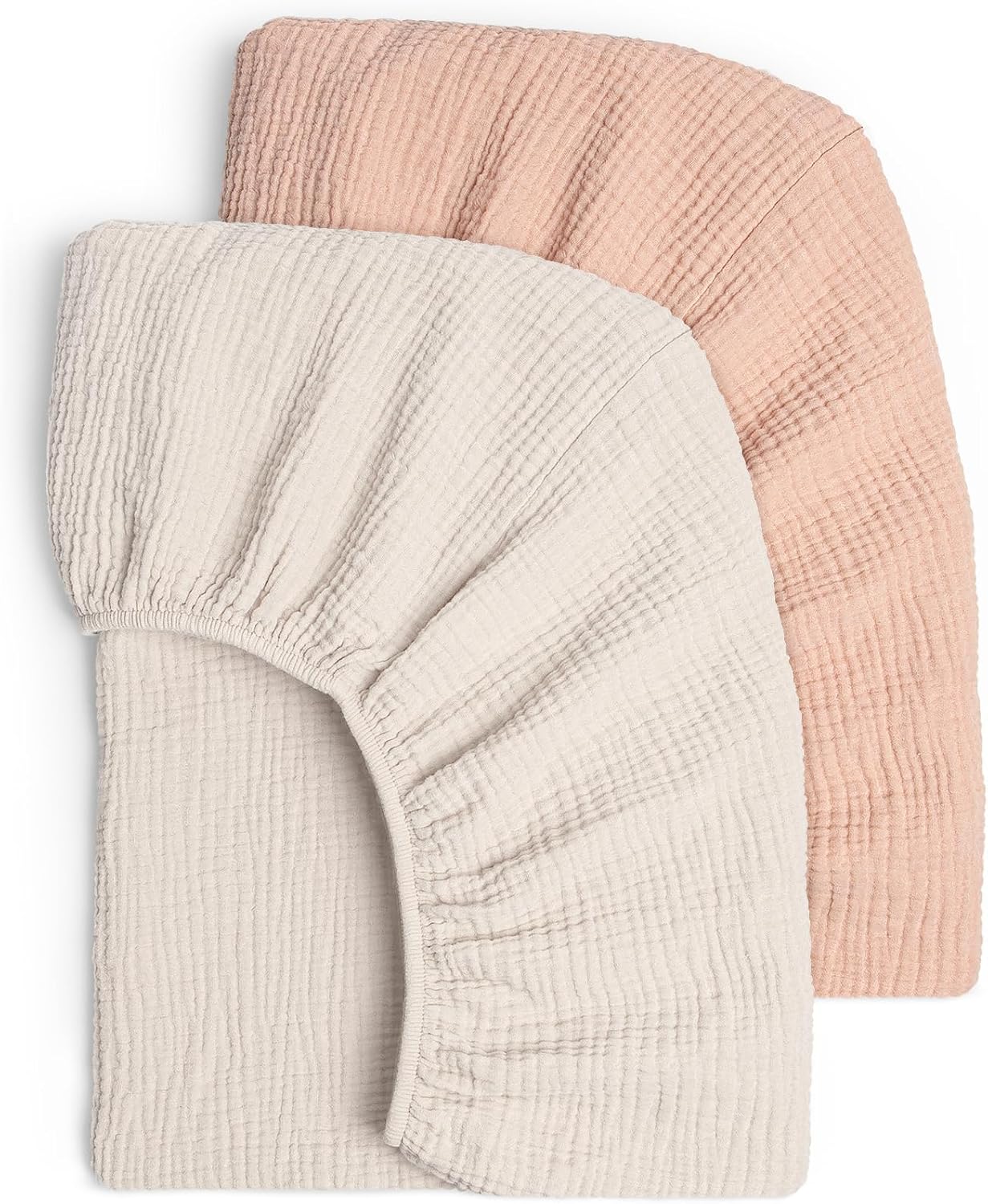 Lulu Moon Muslin Crib Sheets - Fitted Crib Mattress Sheets for Boys and Girl - 28"x 52", 2 Pack Peach & Cream Standard Crib