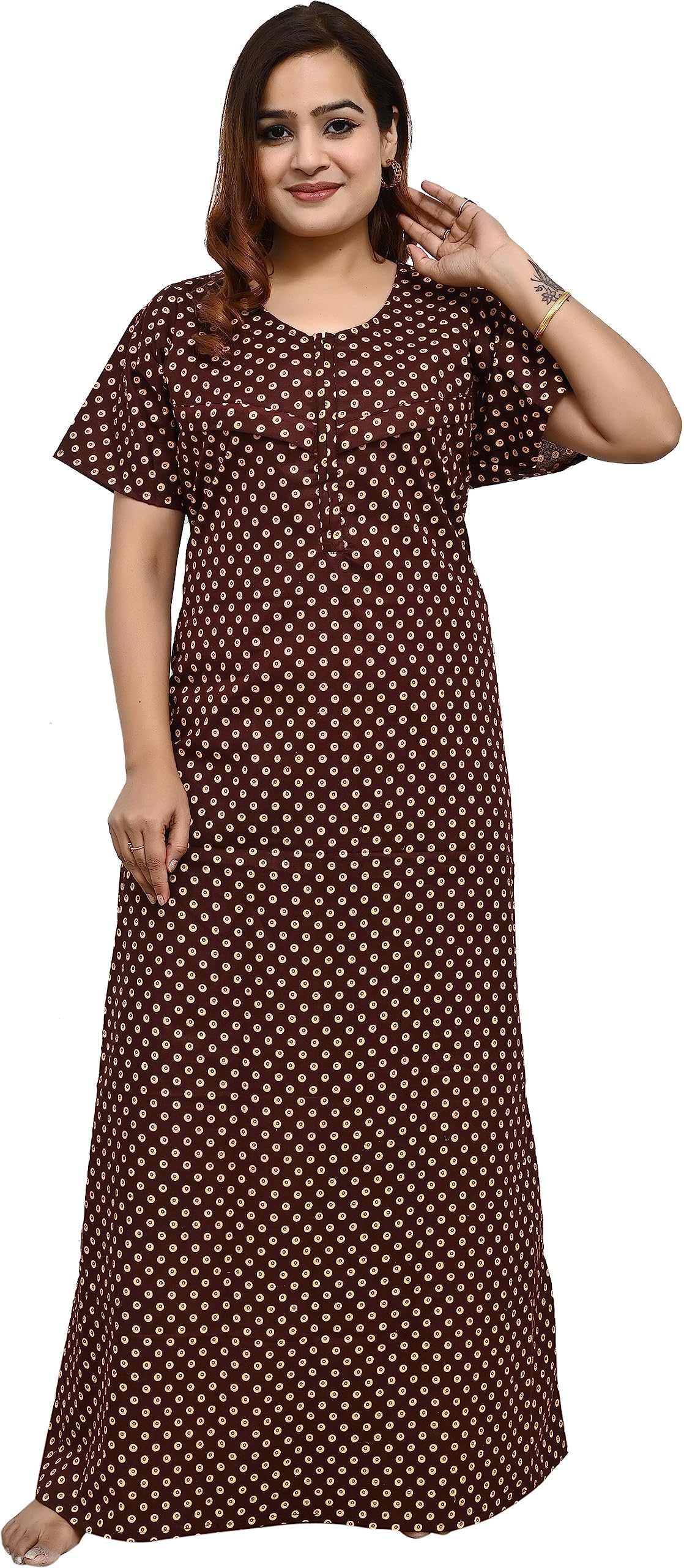 Cotton Maternity Feeding Nighty With 3 Zips - First on Neck for Comfort, Two on Front for Feeding - Baby Feeder Zipper-image-37