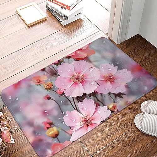 Miniatura 2 de Alfombra de baño con estampado de flores rosas, alfombra de baño de microfibra absorbente, alfombra de franela con parte trasera de goma, tapete