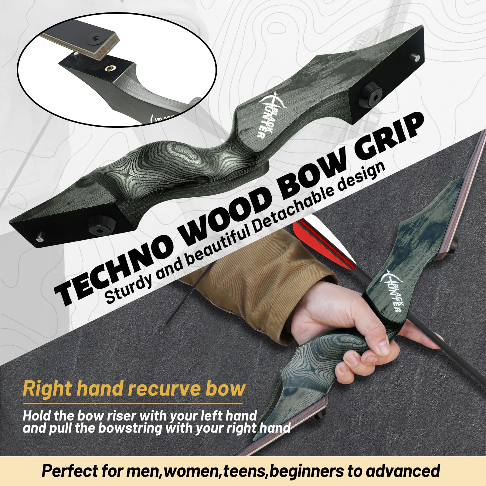 Arc Recourbé Chasseur 45LBS – Bois Rouge – Élévateur – Tir à L'arc – Neuf