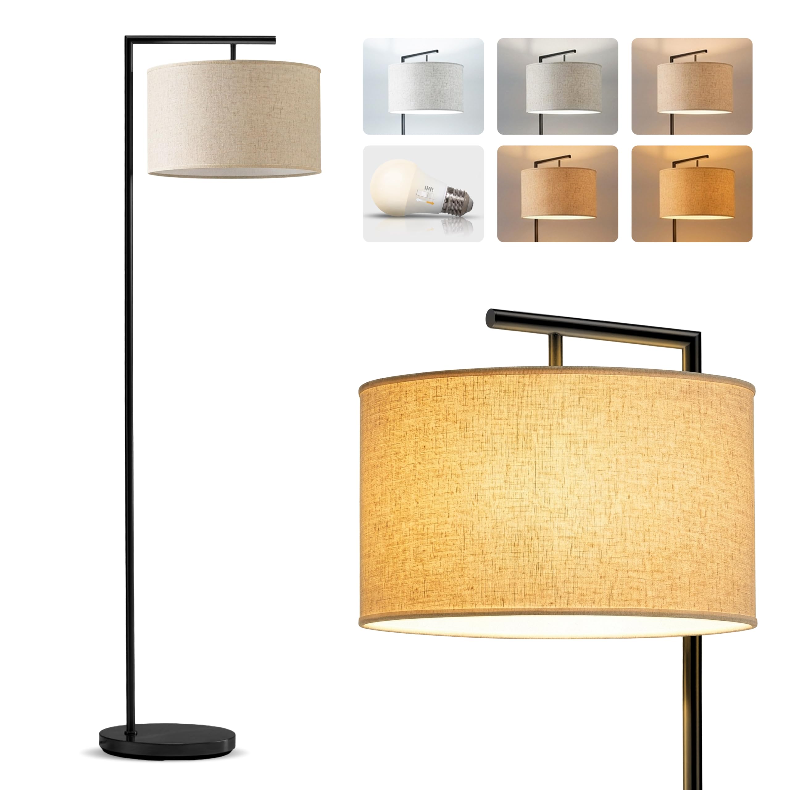 Brightech Montage Modern - Floor Lamp for Living Room Lighting - Bedroom & Nursery Standing Accent Lamp - Mid Century, 5' Tall Pole Light Overhangs Reading - with LED Bulb - Black