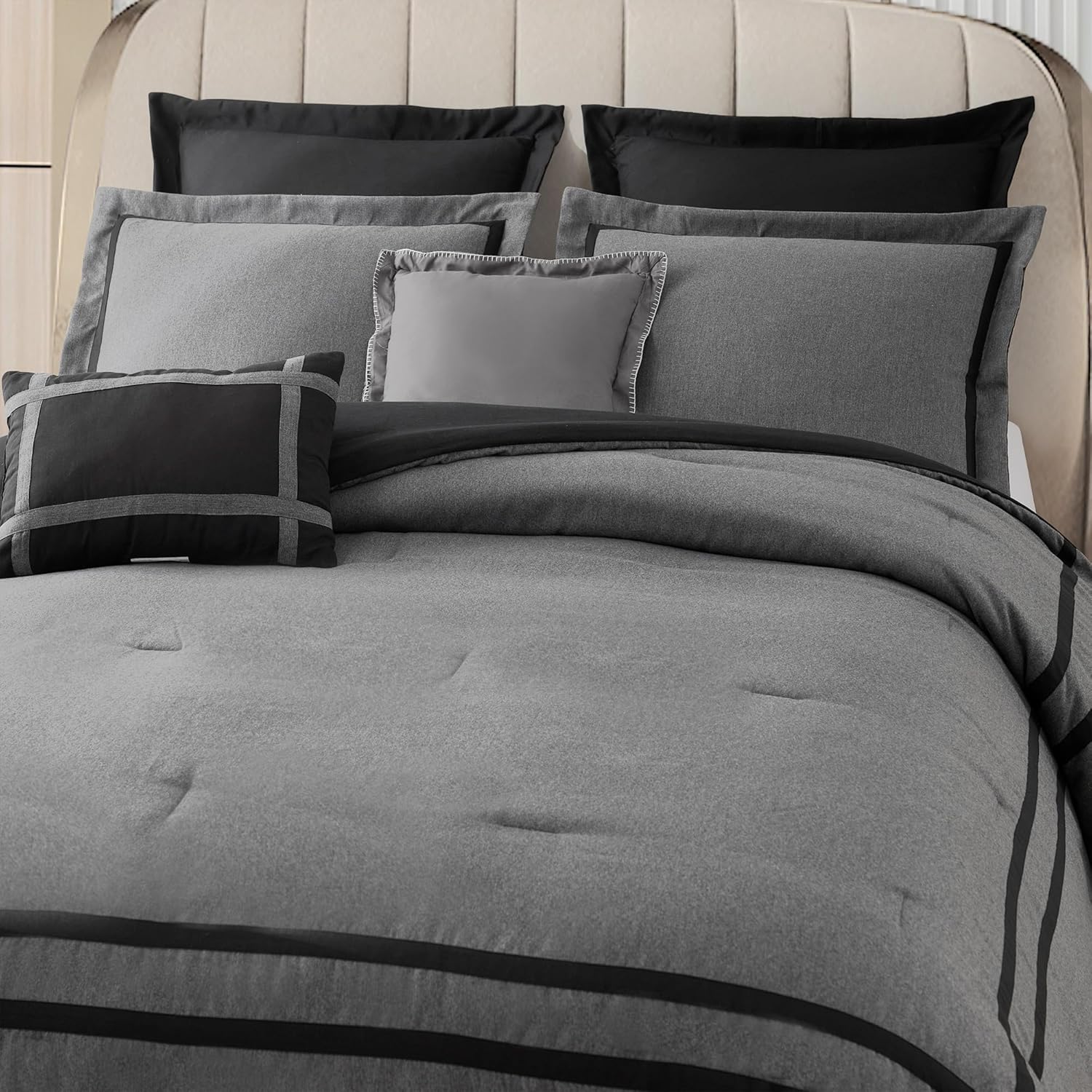 Wonderful Hotel Comforter Set King 8-Piece Gray Hydro-Brushed Wooly Feel Modern Luxury Bedding Comforter with Matching Fitted Sheet,Flat Sheet,Pillow Sham,Decorative Pillows for All Seasons