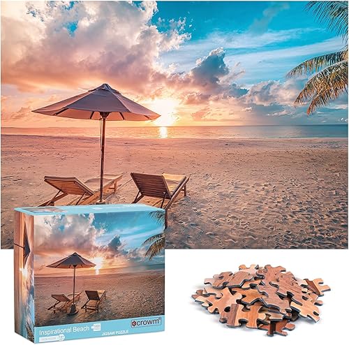 crowm Rompecabezas de 1000 piezas, rompecabezas hawaianos para niños y adultos, hermosas escenas de playa, un rompecabezas del amanecer y atardecer