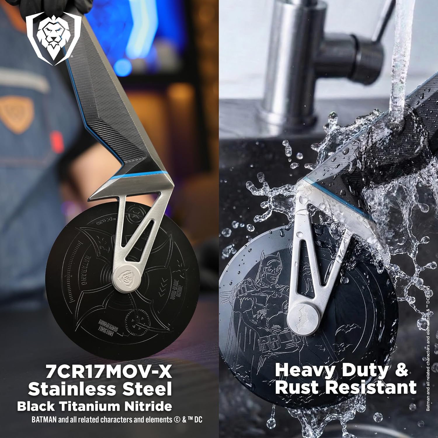 DALSTRONG Pizza Wheel - BATMAN™ Edition - Shadow Black Edition - Heavy-Duty German Steel - Black Titanium Pizza Cutter - G10 Handle - Detachable DC Artwork Blade - Collectible Razor Sharp