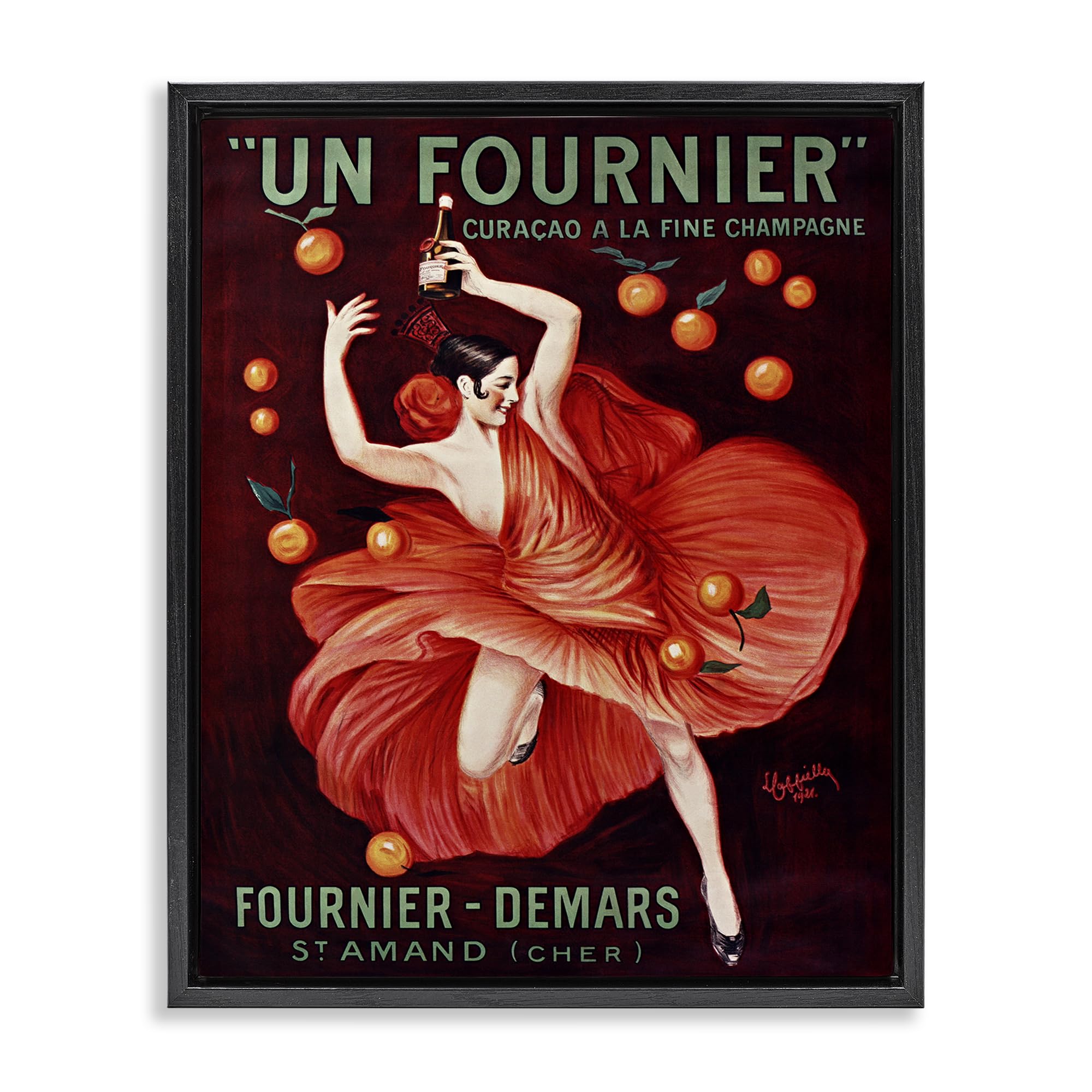 Stupell Industries Jet Black (Matte) 'Vintage Champagne Dancer In Red'| Floating Frame Canvas Art