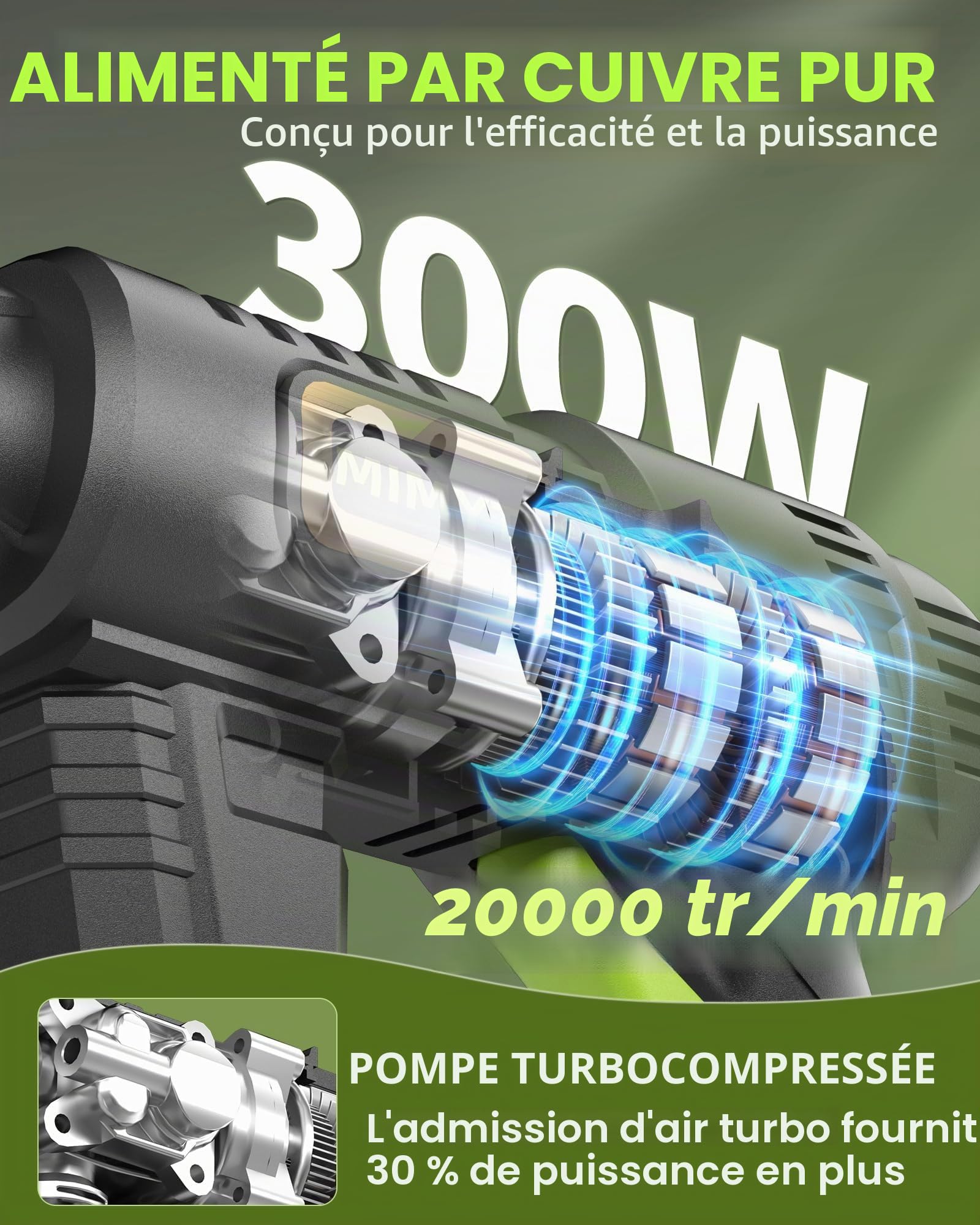 Nettoyeur Haute Pression sur Batterie Non Incluses, Max 120Bar Nettoyeur Haute Pression sans Fil avec Moteur sans Balais, 3 Niveaux Réglables, pour Lavage de Voiture et Nettoyage du Jardin