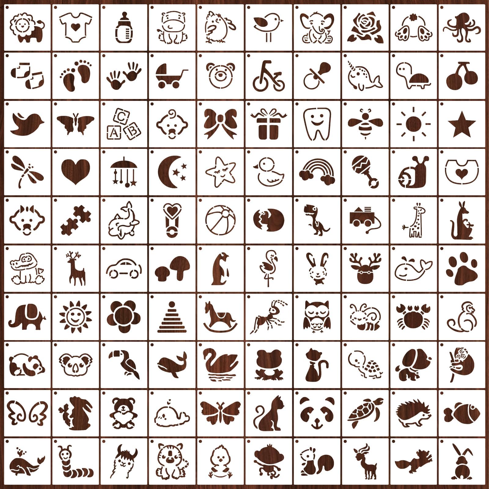 Ktxaby 100Pcs Small Animal Stencils for Painting,5×5cm Small Plastic Craft Templates Reusable Drawing Stencil for Wood,Card Making,Scrapbooking & DIY Art Projects — image 1